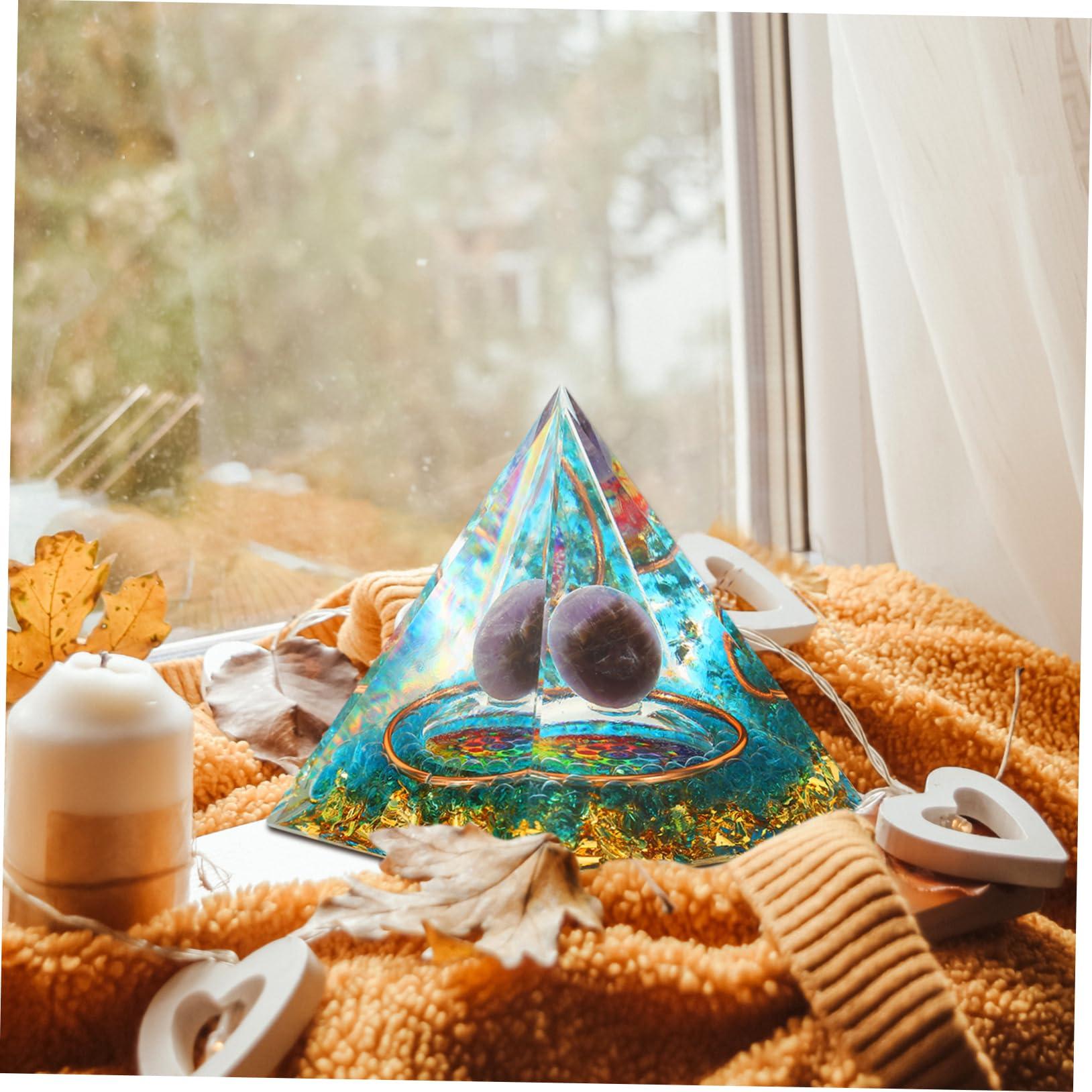 FRCOLOR FRCOLOR Moldavite Crystal Pyramid Pendulum Decorative Egyptian Decor Home Accessory Wear-resistant Resin Pyramid Car Decoration