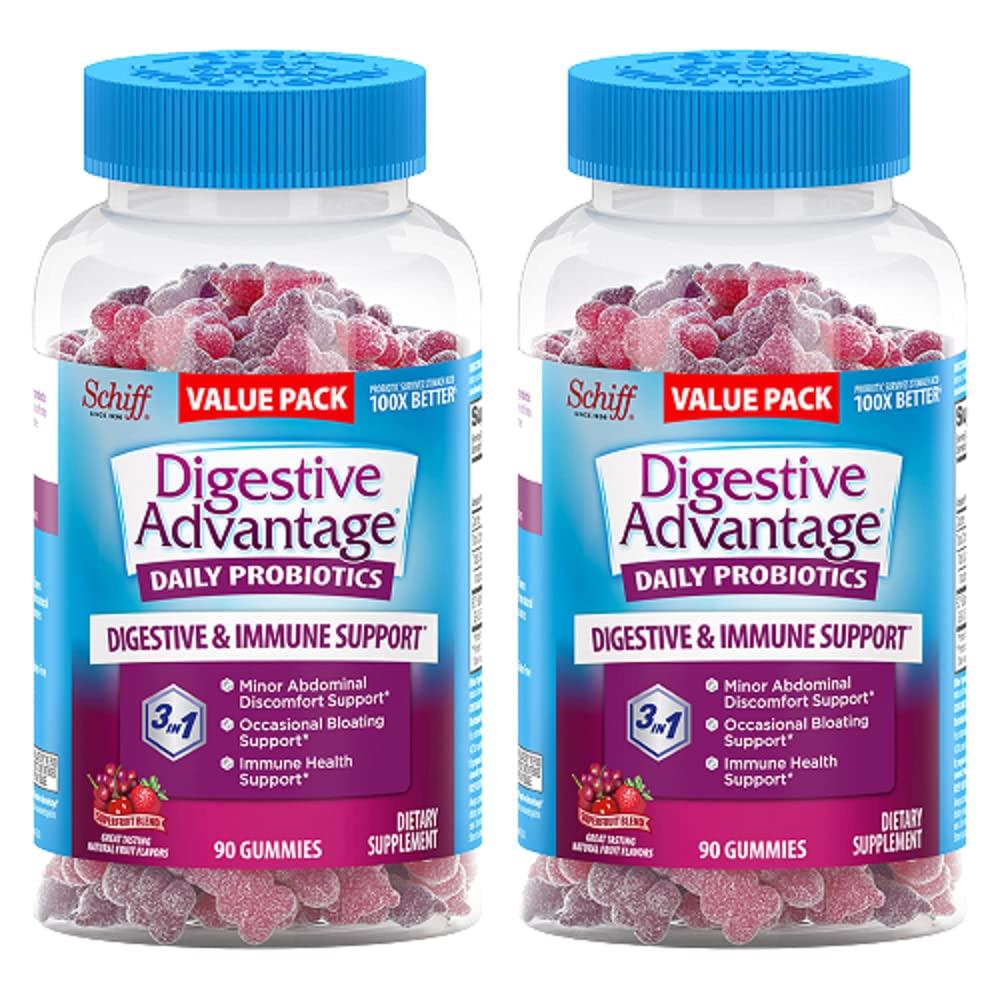 Digestive Advantage Digestive Advantage Probiotic Gummies for Digestive Health, Daily Probiotics for Women & Men, Support for Occasional Bloating, Minor Abdominal Discomfort & Gut Health, 2x90ct Bottles Superfruit
