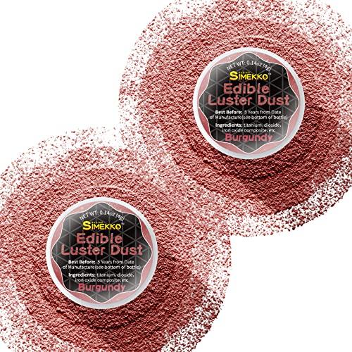 SIMEKKO Edible Glitter Burgundy Dust for Drinks: SIMEKKO Luster Dust Edible Suit for Wine,Cocktails, Champagne, Drinks & Beverages. Luster Dust Edible for Baking Cake Decoration(2bottles, 4gram each bottle)