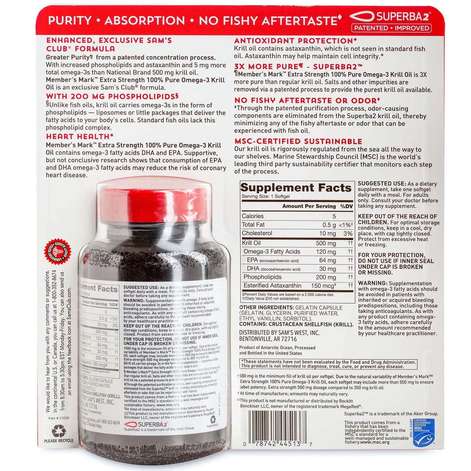 Members Mark Member's Mark Extra-Strength Antarctic Pure Omega-3 Krill Oil 500 mg 160 ct