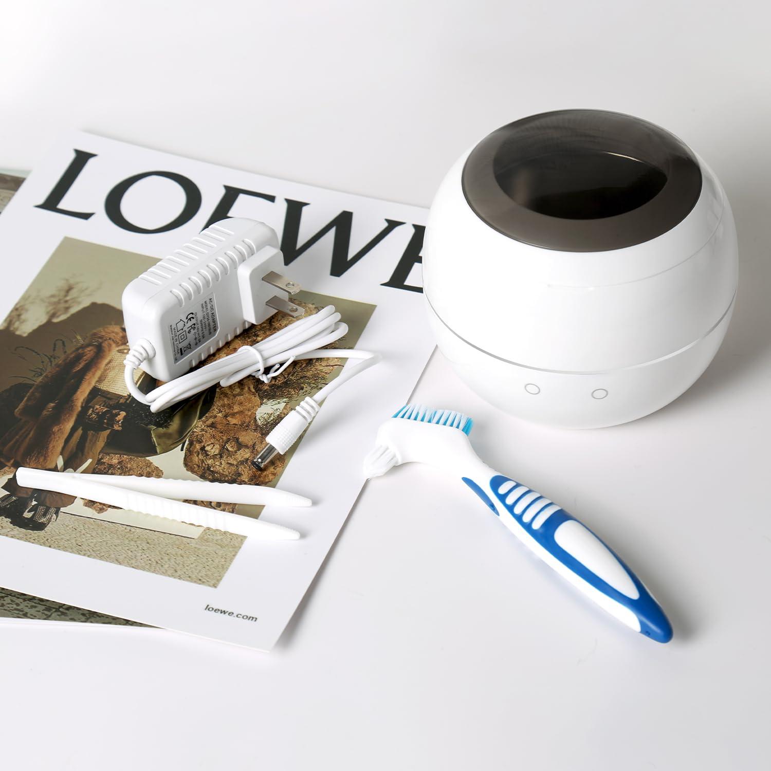 AMDISI Ultrasonic Retainer Cleaner Cleaning Machine, 44kHz Jewelry Clean Pod 250ML Portable Ultra Sonic Retainer Cleaner for Mouth Guard Denture (Pure White