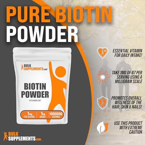 BulkSupplements BulkSupplements.com Pure Biotin Powder - as Vitamin B7, Biotin Supplement, Biotin Vitamins for Hair, Skin and Nails - Gluten Free, 1mg per Serving, 1kg (2.2 lbs) (Pack of 1)