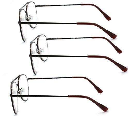 EYE ZOOM EYE ZOOM 3 Pack Metal Frame Aviator Style Reading Glasses with Spring Hinge (Brown, Strength: +1.50)