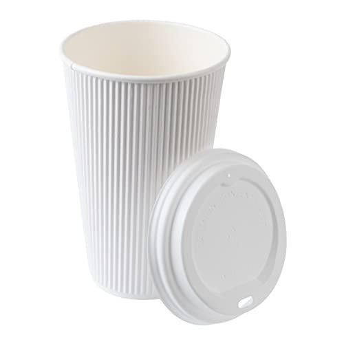 Restaurantware Restaurantware-16 Ounce Insulated Coffee Cups With Lids, 20 Ripple Wall Hot Cups With Lids - Leakproof, Non-Slip, White Paper Coffee Cups, Disposable, For Teas, Hot Cocoas, Or Lattes