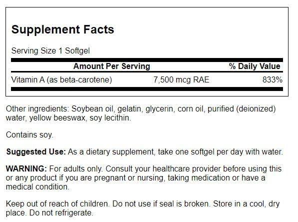 Swanson Swanson Beta-Carotene (Vitamin A) 25000 Iu (7500 mcg) 100 Sgels (2 Pack)