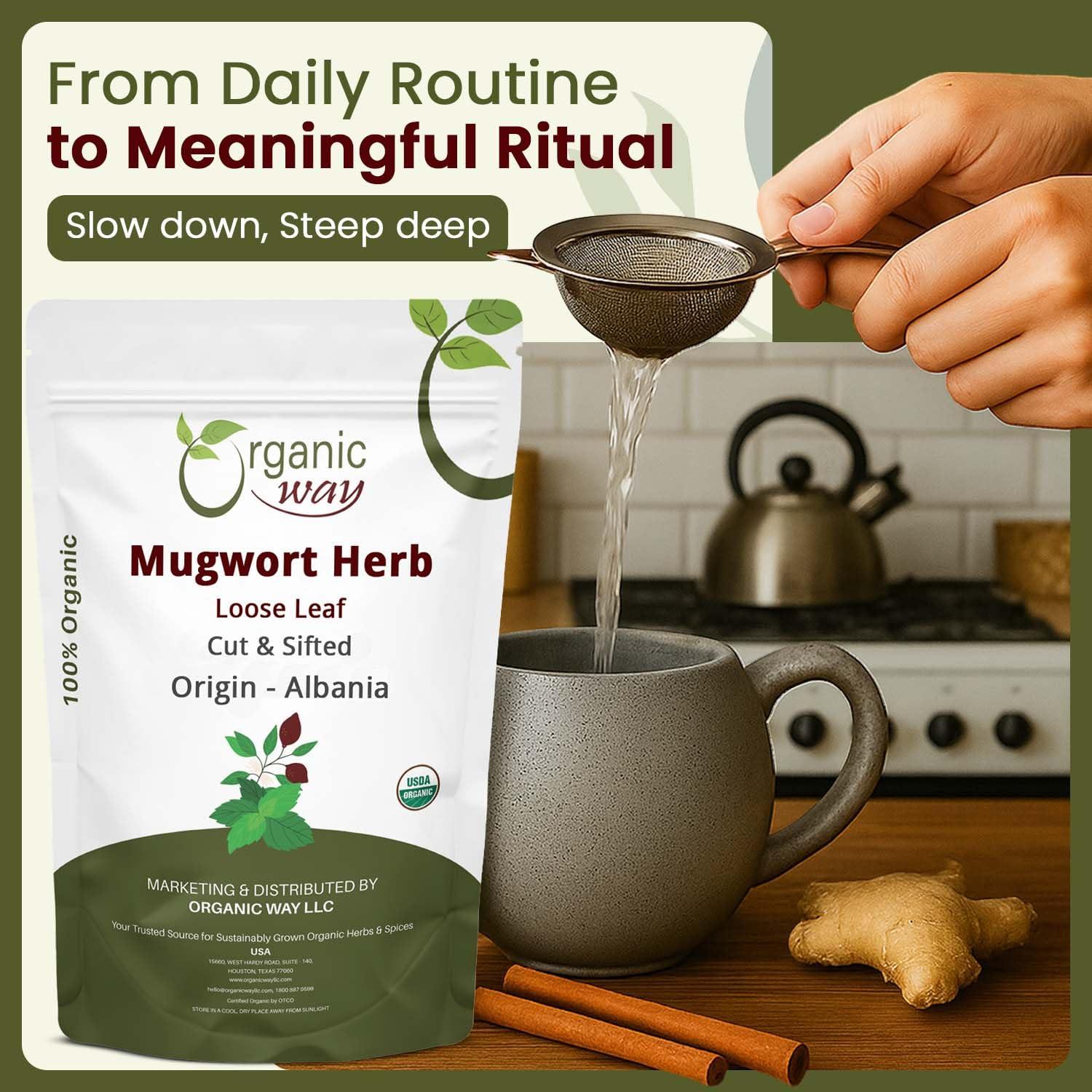 Organic Way Organic Way Mugwort Herb Tea Cut & Sifted (Artemisia Vulgaris) Herbal Tea | Kosher & USDA Certified | Vegan, Non-GMO & Gluten Free | Raw from Albania (4 Ounce (Pack of 1)