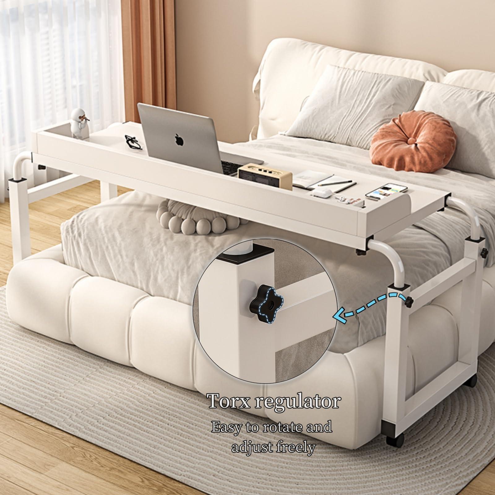 ZAIHW Overbed Table with Wheels - Adjustable Height Computer Desk for Bed