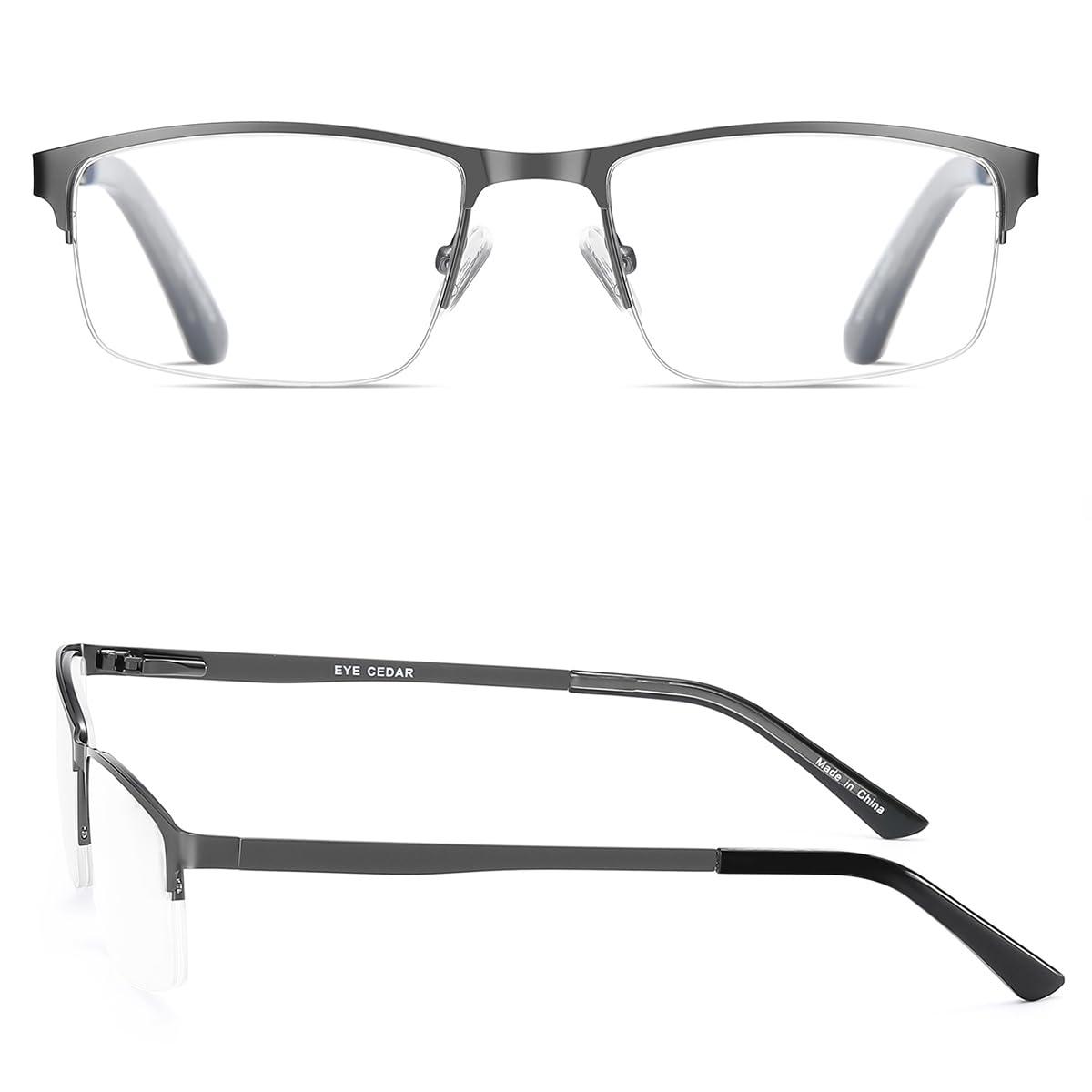 EYECEDAR EYECEDAR 5-Pack Reading Glasses Men Blue Light Blocking Eyeglasses Metal Gunmetal Half Frame Spring Hinges Readers for Men 2.00