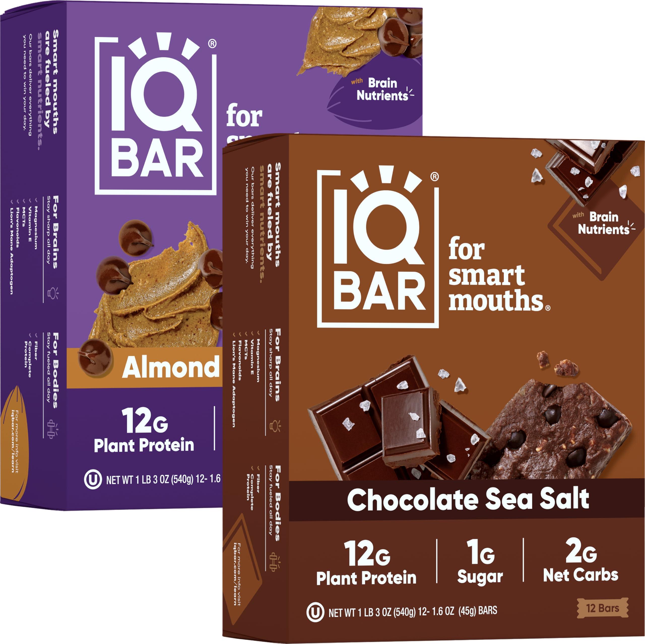 IQBAR IQBAR Brain and Body Keto Protein Bars - Chocolate Sea Salt and Almond Butter Chip - 12 Count Energy Bars - Low Carb Protein Bars - High Fiber Vegan Bars Low Sugar Meal Replacement Bars