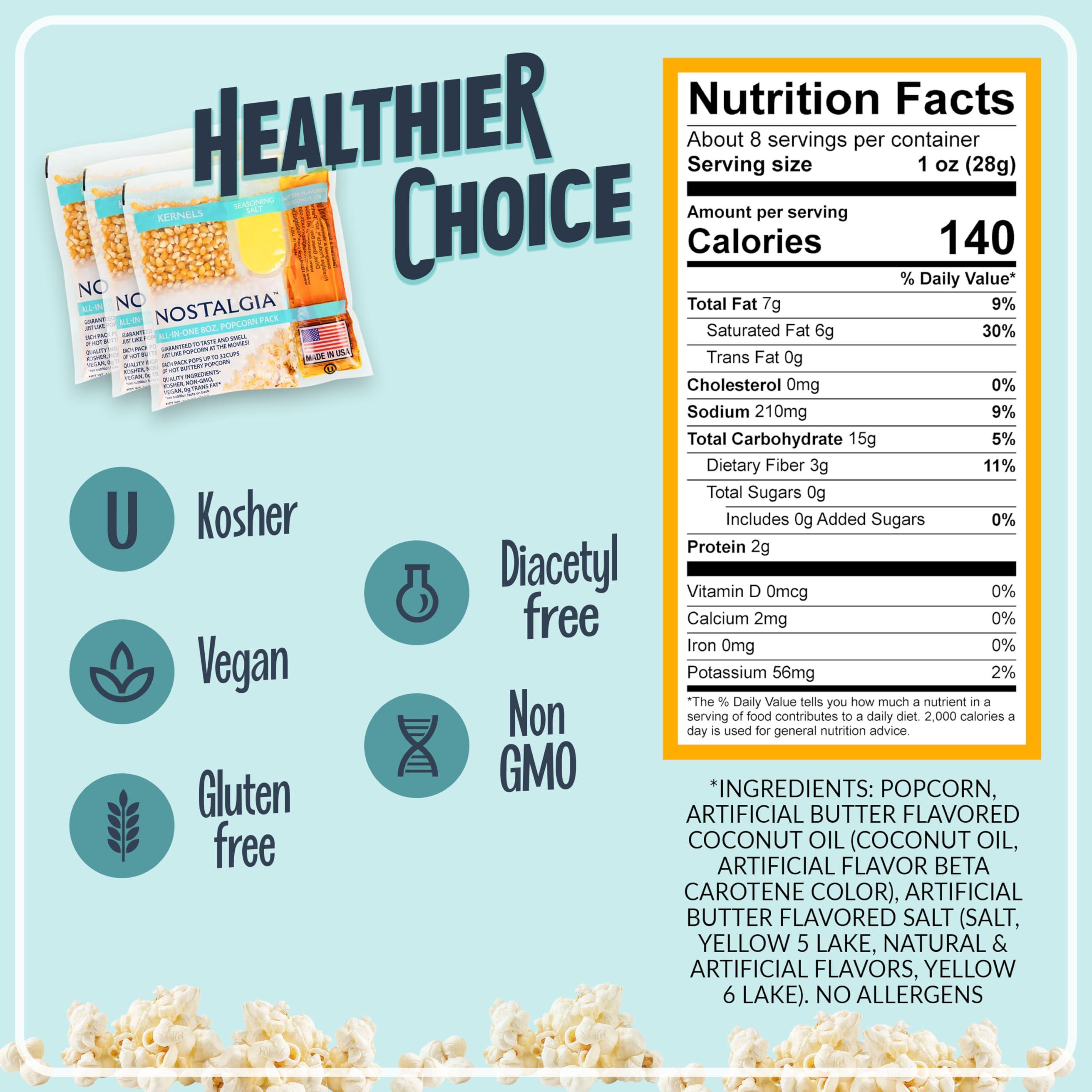 Nostalgia Nostalgia Movie Theater Style Popcorn Packets for Popcorn Machine, All-in-One Popcorn Kernels, Coconut Oil, Seasoning Salt, 8oz Packs, 24 count