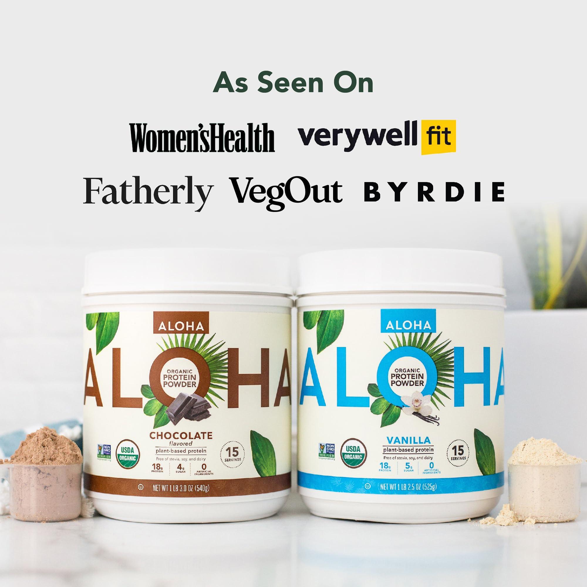 ALOHA ALOHA Organic Plant Based Protein Powder Bundle, Vanilla 19.6 oz & Chocolate 19.6 oz, 15 Servings Each