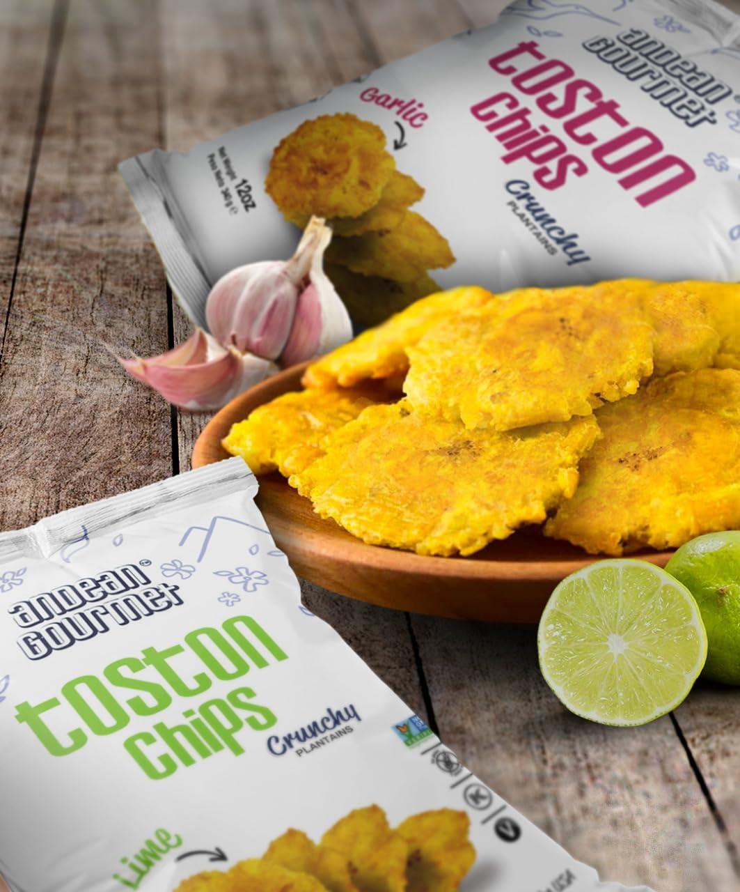 Andean Gourmet ANDEAN GOURMET Toston Chips 10oz (Pack of 3) Variety (Pacific Sea Salt, Garlic and Lime) - Gluten Free, All Natural, NON-GMO and Kosher - Plantain Dipping Chip