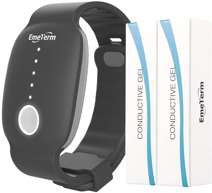EmeTerm EmeTerm Fashion Anti-Nausea Wristband Relieve Morning Motion Travel Sickness Rechargeable Drug Free Bands Without Side Effects - Extra 2pack Conductive Gel (Black - Extra 2pack Conductive Gel)