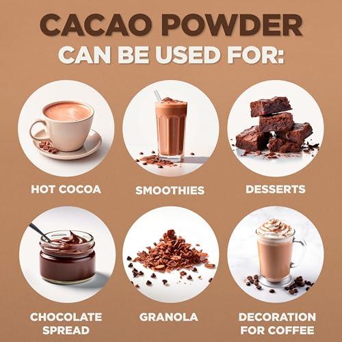 NaturaleBio NaturaleBio Organic Cacao Powder 35oz, Cocoa Powder Unsweetened, Natural and Pure - Produced from Raw Cacao Beans. Source of Magnesium, Manganese and Phosphorus