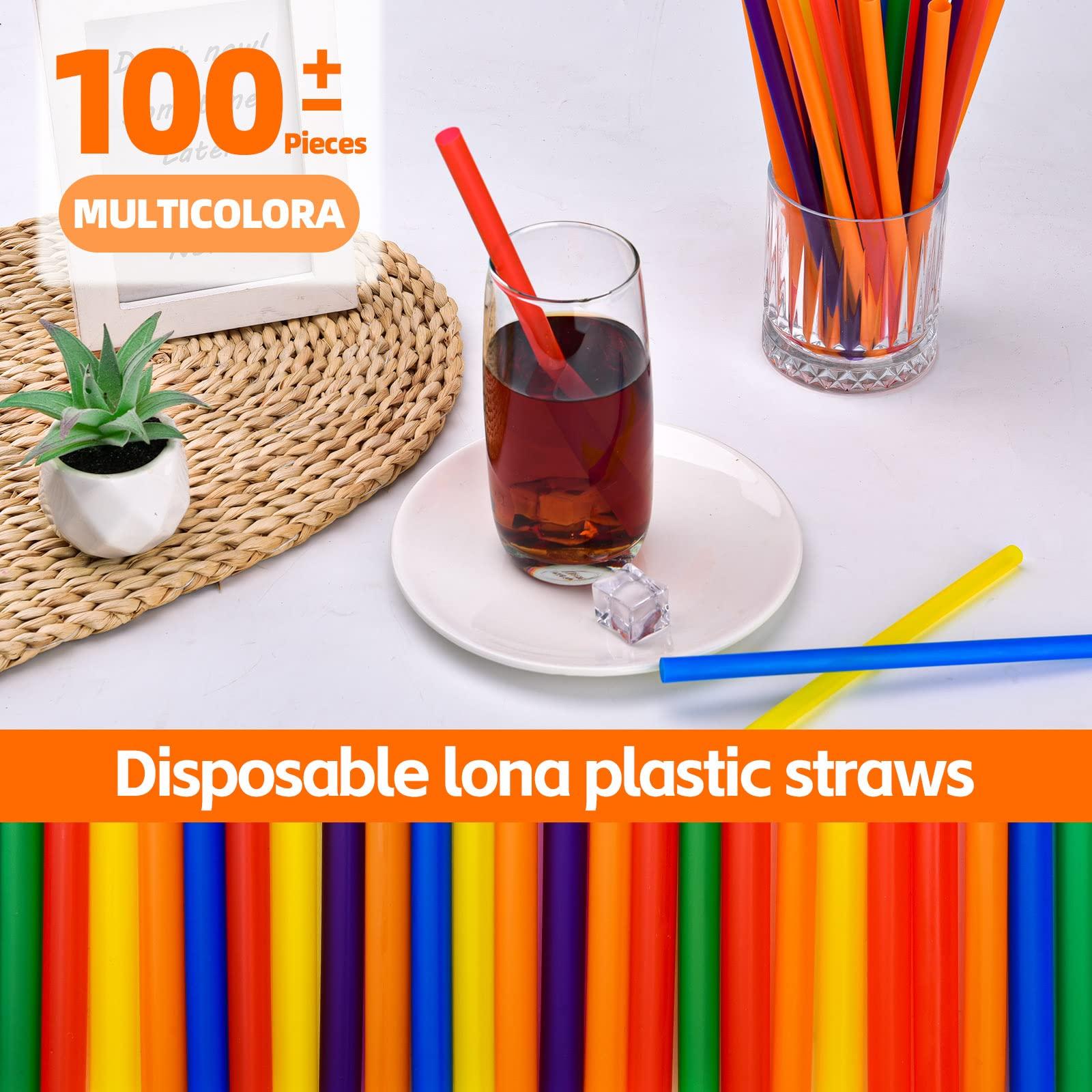 SONGNASS 100PCS Jumbo Smoothie Straws,(0.4\" Diameter X8.3\"Long) Colorful Disposable Plastic Large Wide-mouthed Straw