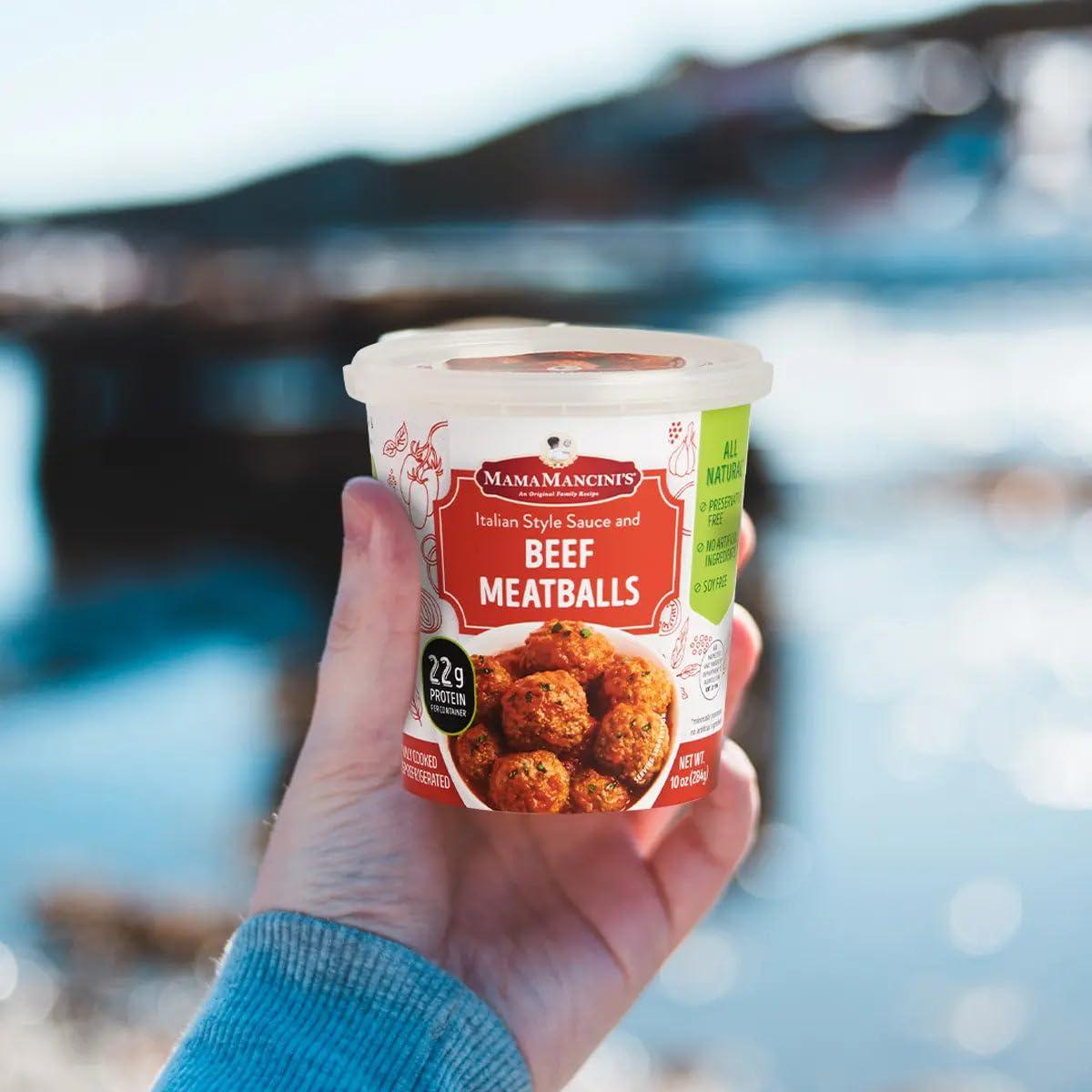 MAMAMANCINI\'S Mama Mancini\'s Beef Meatballs Microwave Meals in Italian Style Pasta Sauce | Frozen Meals Thaw Heat & Eat | 10oz Cup (Pack of 8) (Beef Meatballs)