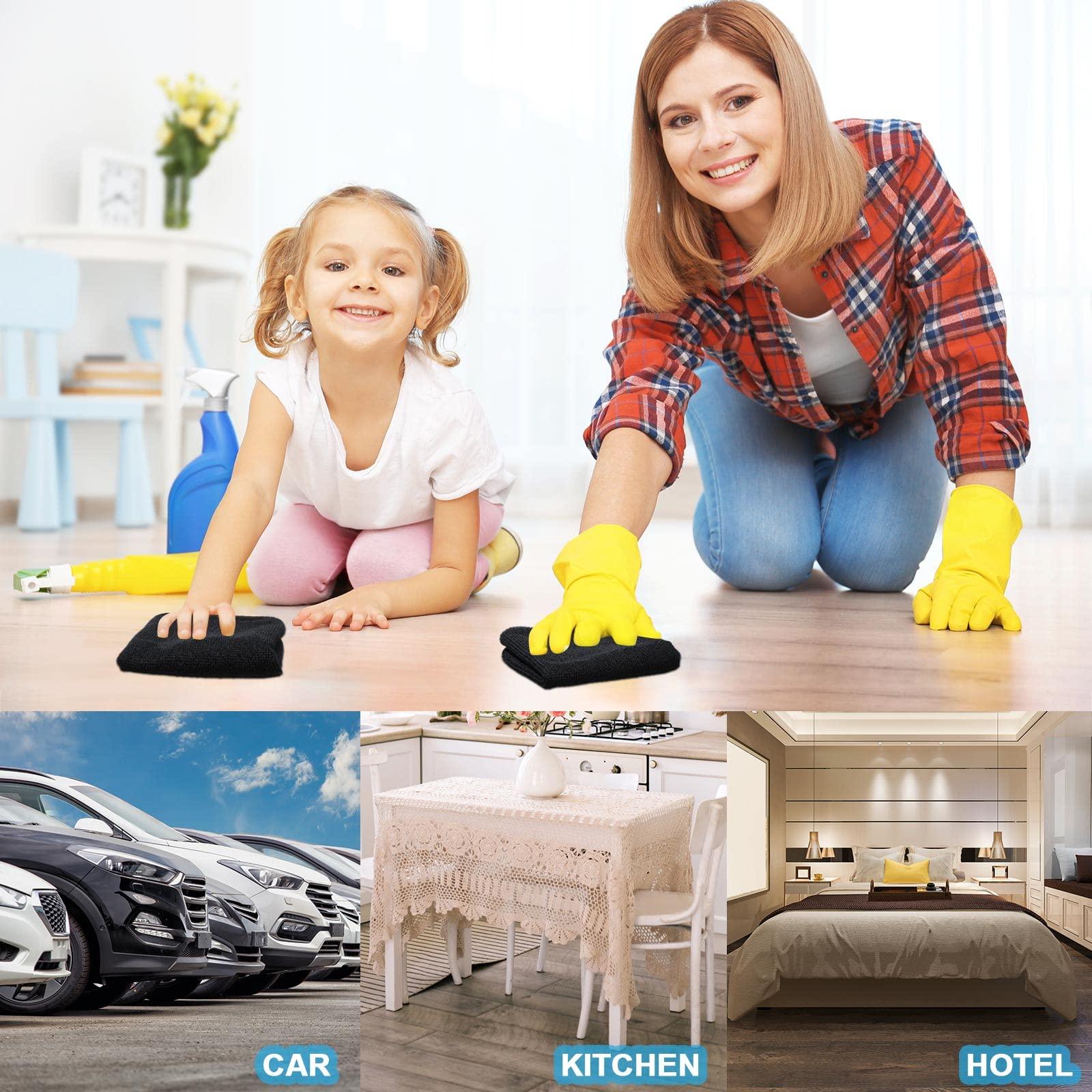 Tenare Tenare 100 Pack 12\'\' x 12\'\' Microfiber Cleaning Cloths Reusable Cleaning Rags Bulk Microfiber Towels Softer Highly Absorbent Washcloths for House Kitchen Car Window(Black)