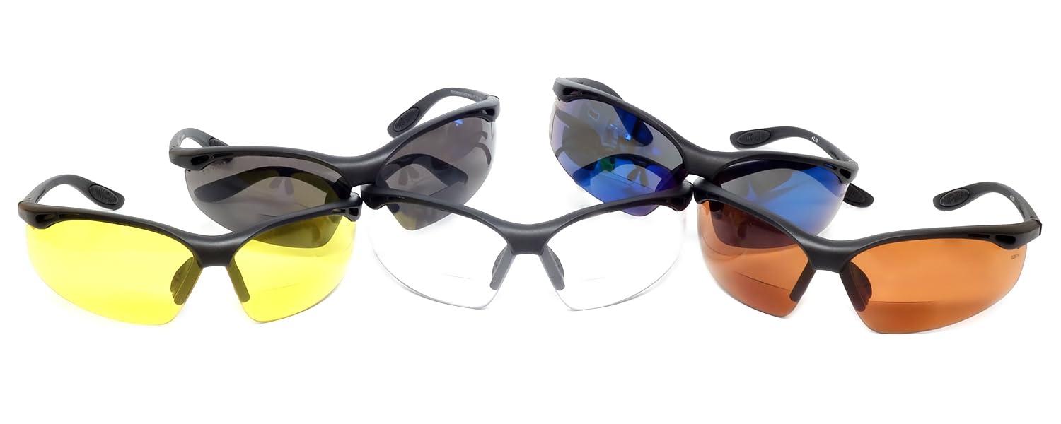 Calabria Calabria 91348 3 Pack Bulk Bifocal Reading Safety Glasses +2.50 Blue Mirror Men Women Wraparound Eye Protection Shatterproof