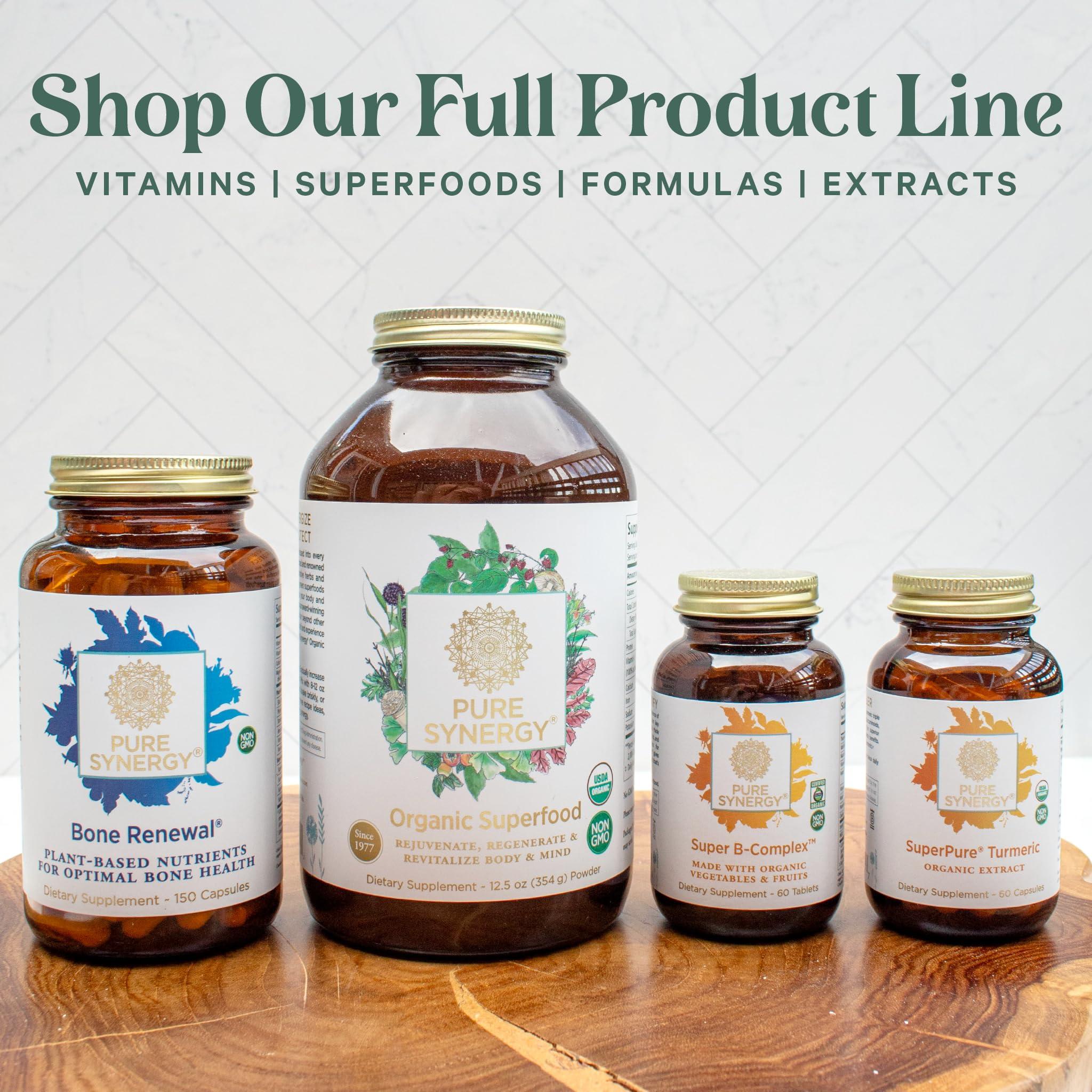 PURE SYNERGY PURE SYNERGY Organic Superfood Powder | Green Superfood Powder | Whole Food Supplement with Organic Greens, Spirulina and Mushrooms | for Energy, Healthy Aging, and Immune Health (12.5 oz)