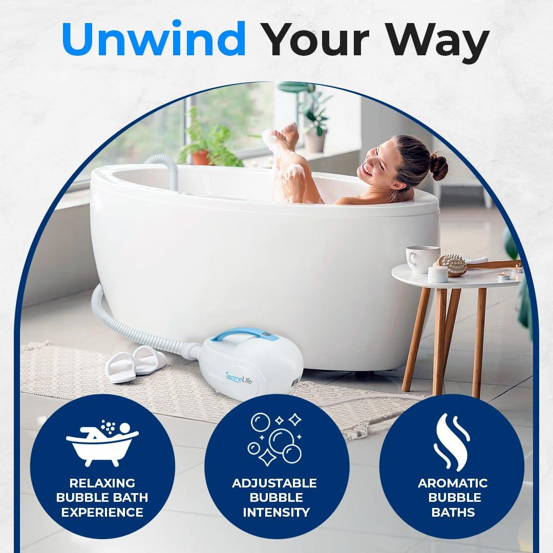 SERENELIFE RELAX SereneLife Portable Spa Bubble Bath Massager - Thermal Spa Waterproof Non-slip Mat with Suction Cup Bottom, Motorized Air Pump & Adjustable Bubble Settings - Remote Control Included