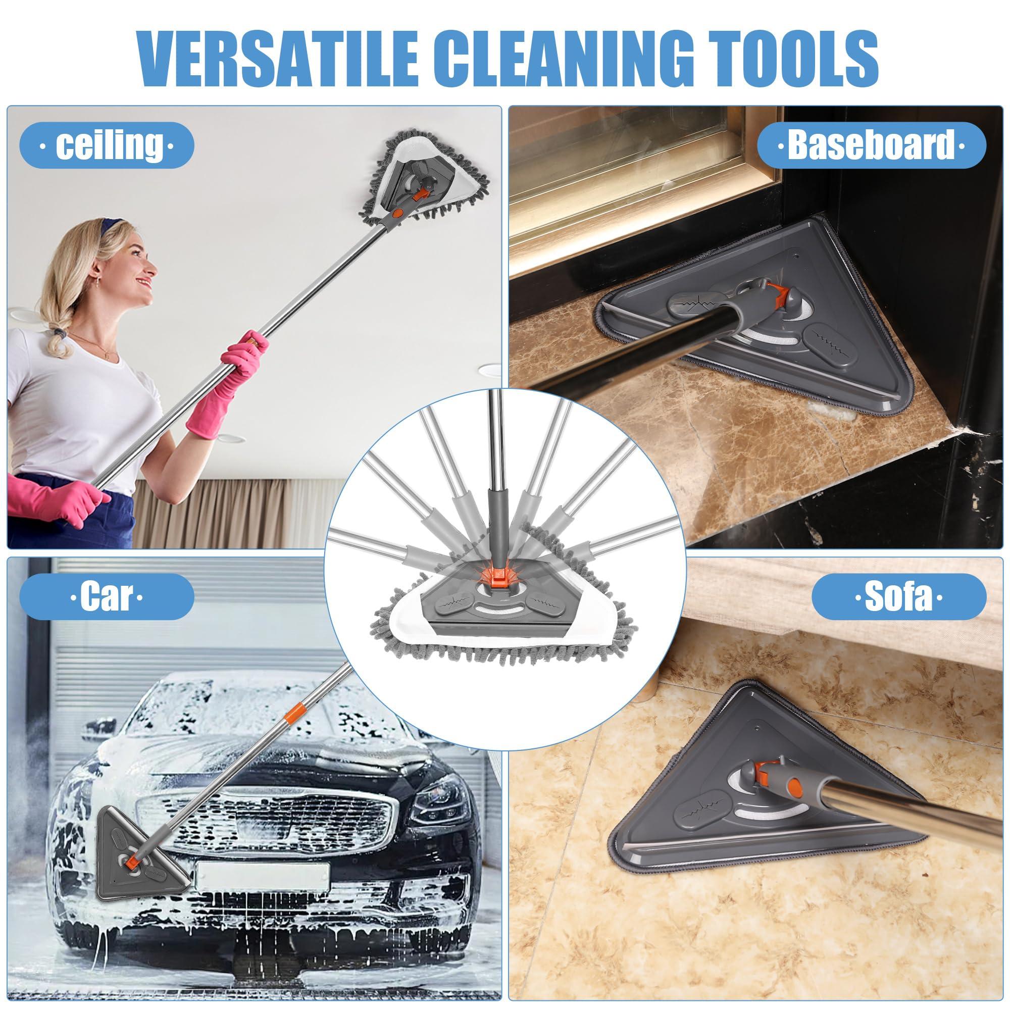 Generic ESTALUXE 85\" Wall Mop Cleaner with Long Handle and Stainless Steel Hook - 180 Rotating Wall Cleaner - Duster Tool for Walls, Multifunctional Scrapper, Ceiling, Windows and Floor with Extension Poles
