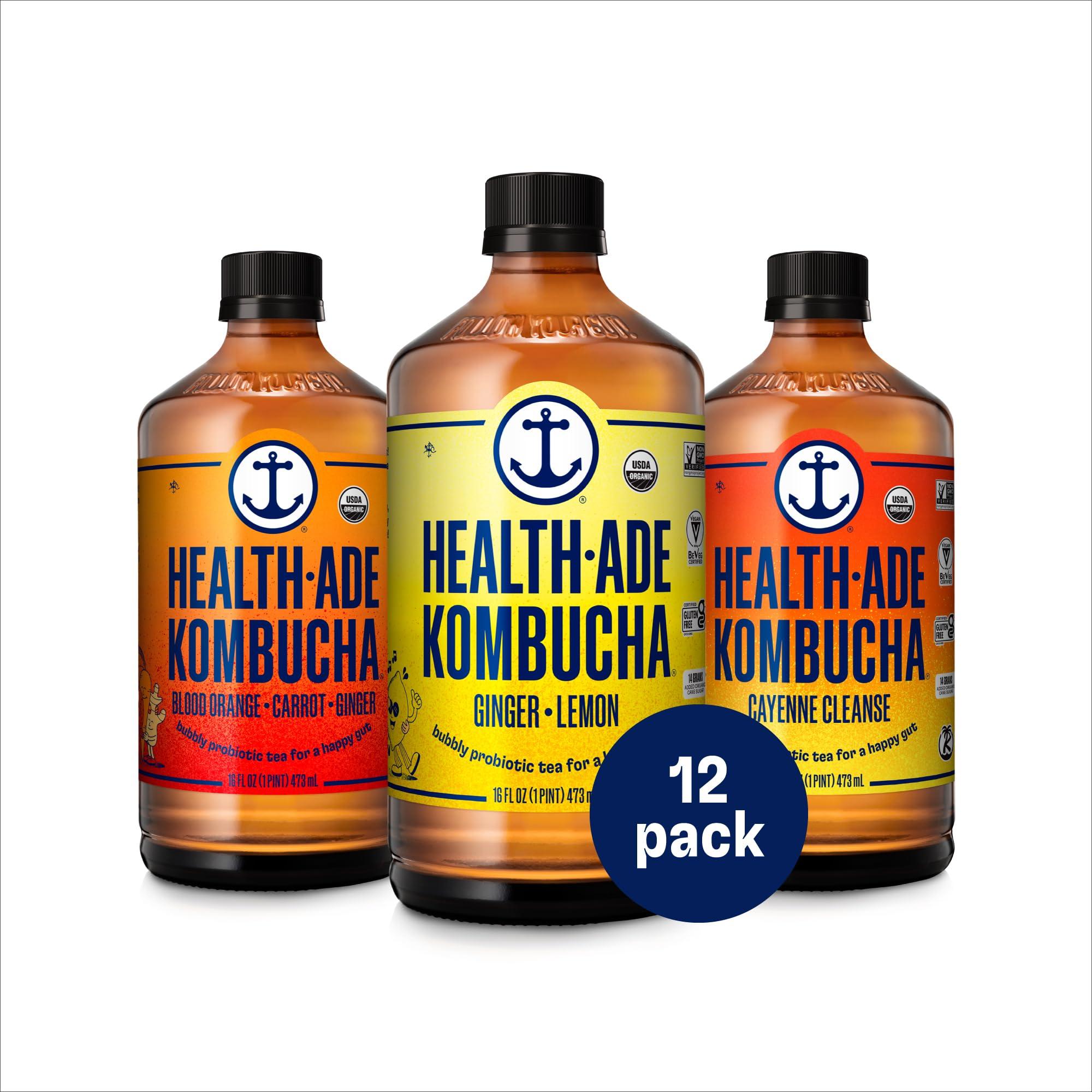 Health-Ade Health-Ade Kombucha Tea Organic Drink, Fermented Tea with Living Probiotics, Detoxifying Acids, Supports Gut Health, Non-GMO, Vegan, Gluten Free, 12 Pack (16 Fl Oz Bottles), Ginger Lovers Variety Pack