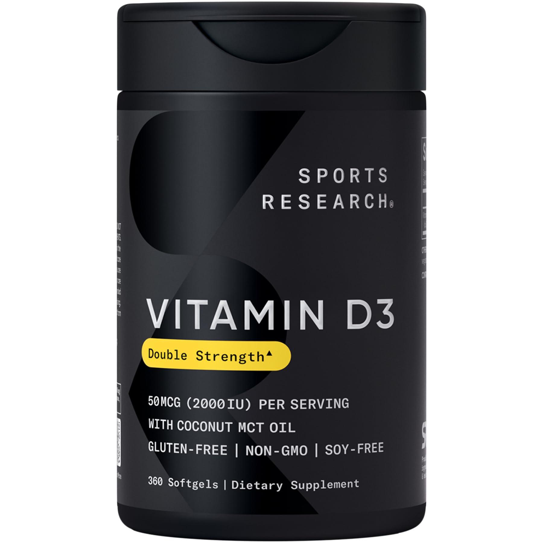 Sports Research Sports Research Vitamin D3 2000iu (50mcg) w/Coconut MCT Oil - High Potency Vitamin D Supplement for Immune & Bone Support - Gluten Free Non-GMO Soy Free 360 Count Softgels