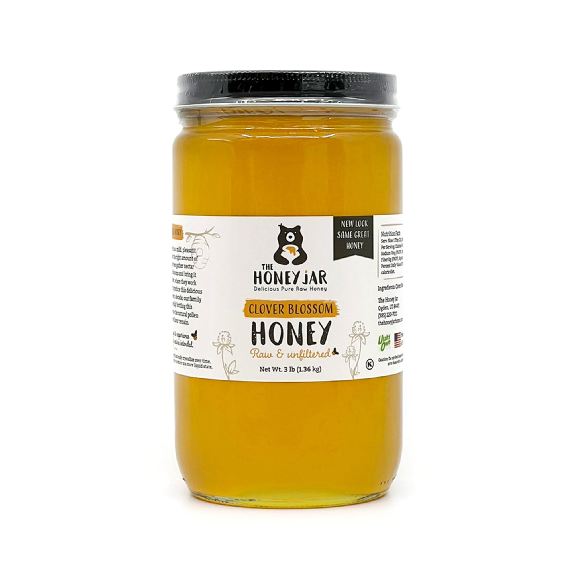 The Honey Jar The Honey Jar Raw Clover Honey - Unfiltered and Unpasteurized Honey - Pure Honey Sourced from Family-owned Farms in the USA - 3 x 3lb (48oz) Jars