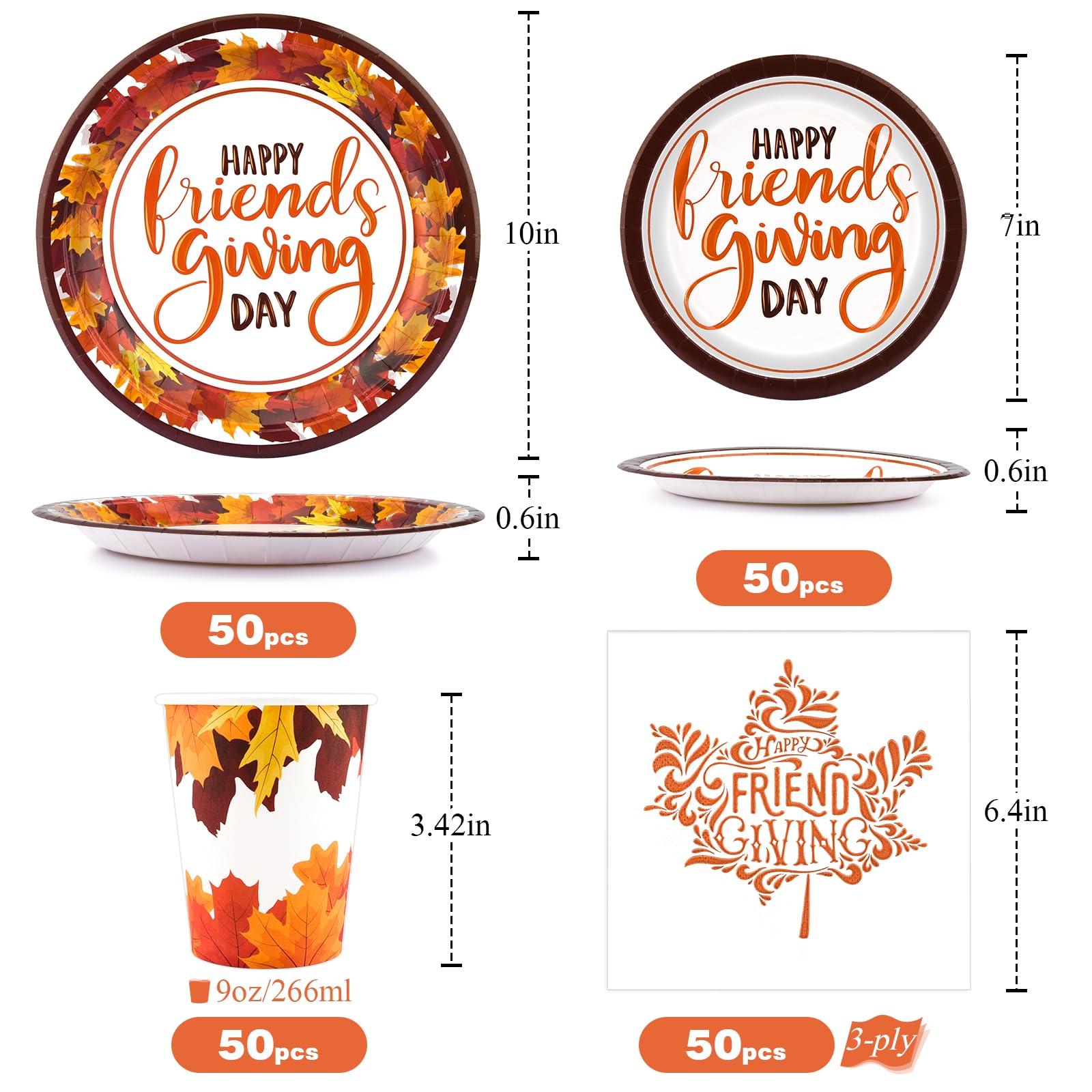 EPHYO 200 Friendsgiving Plates and Napkins Cups Serve 50, Happy Friendsgiving Decorations Party Supplies Thanksgiving Fall Leaves Autumn Disposable Paper Plates Luncheon Napkins Beverage Cups Dinnerware