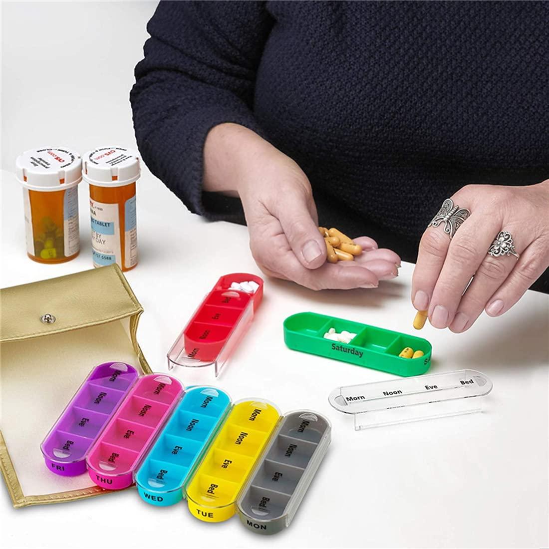 PL TREASURE HOME Weekly Pill Organizer Pill Box 7 Day | Medication Reminder 7 Times a Day | Includes Leather PU Pill Box for Purse | The Small Pill Box Can Hold Vitamins, Cod Liver Oil, Supplements and Medicines