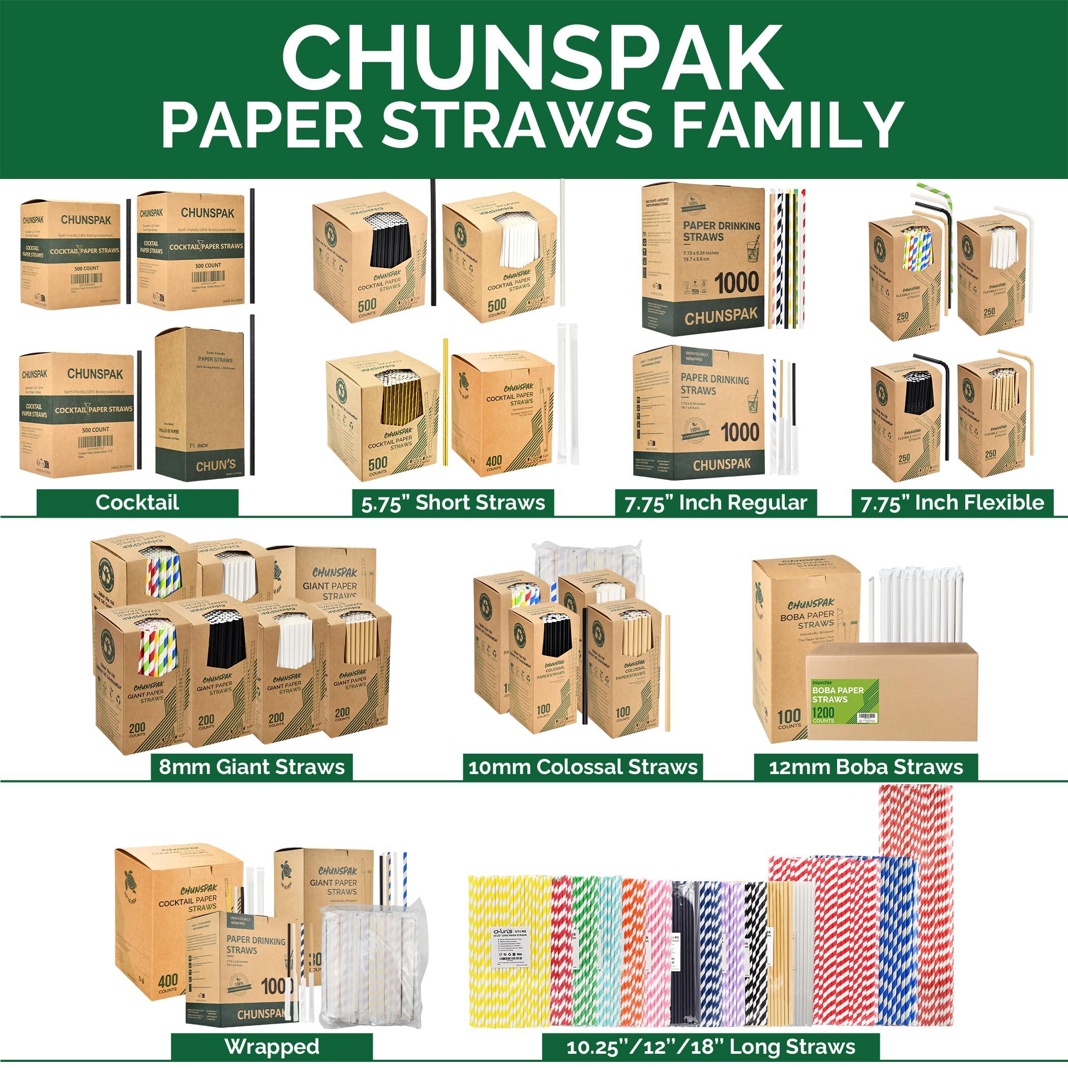 chunspak 18 Inch Extra Long Paper Drinking Straws - For Large Drinks, Cotton Candy Sticks, DIY Crafts - Red, 100 Counts- 100% Biodegradable