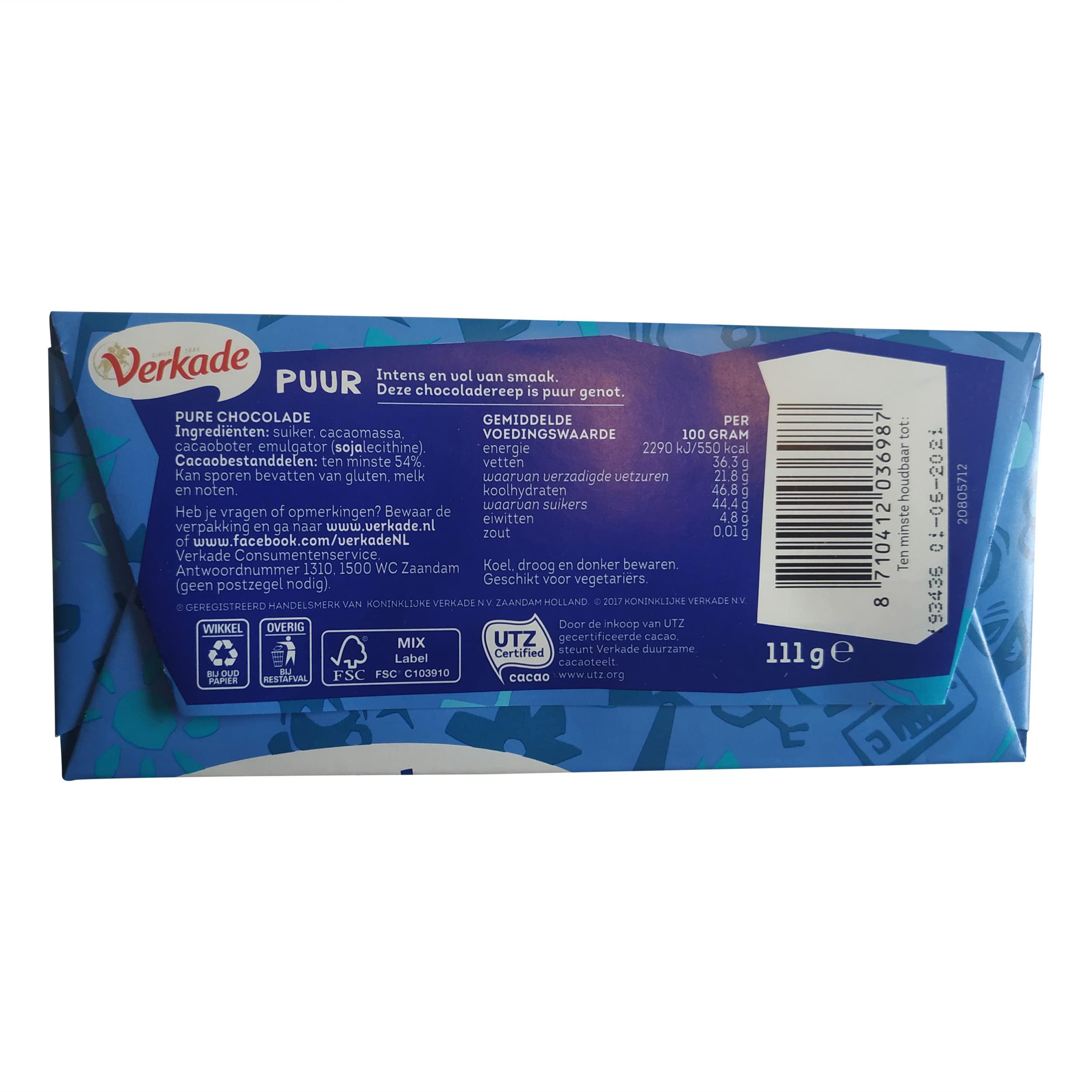 Verkade Verkade Dark Chocolate Bar, 3.91 Ounce, Delicious Gourmet Chocolate with Intense Flavor