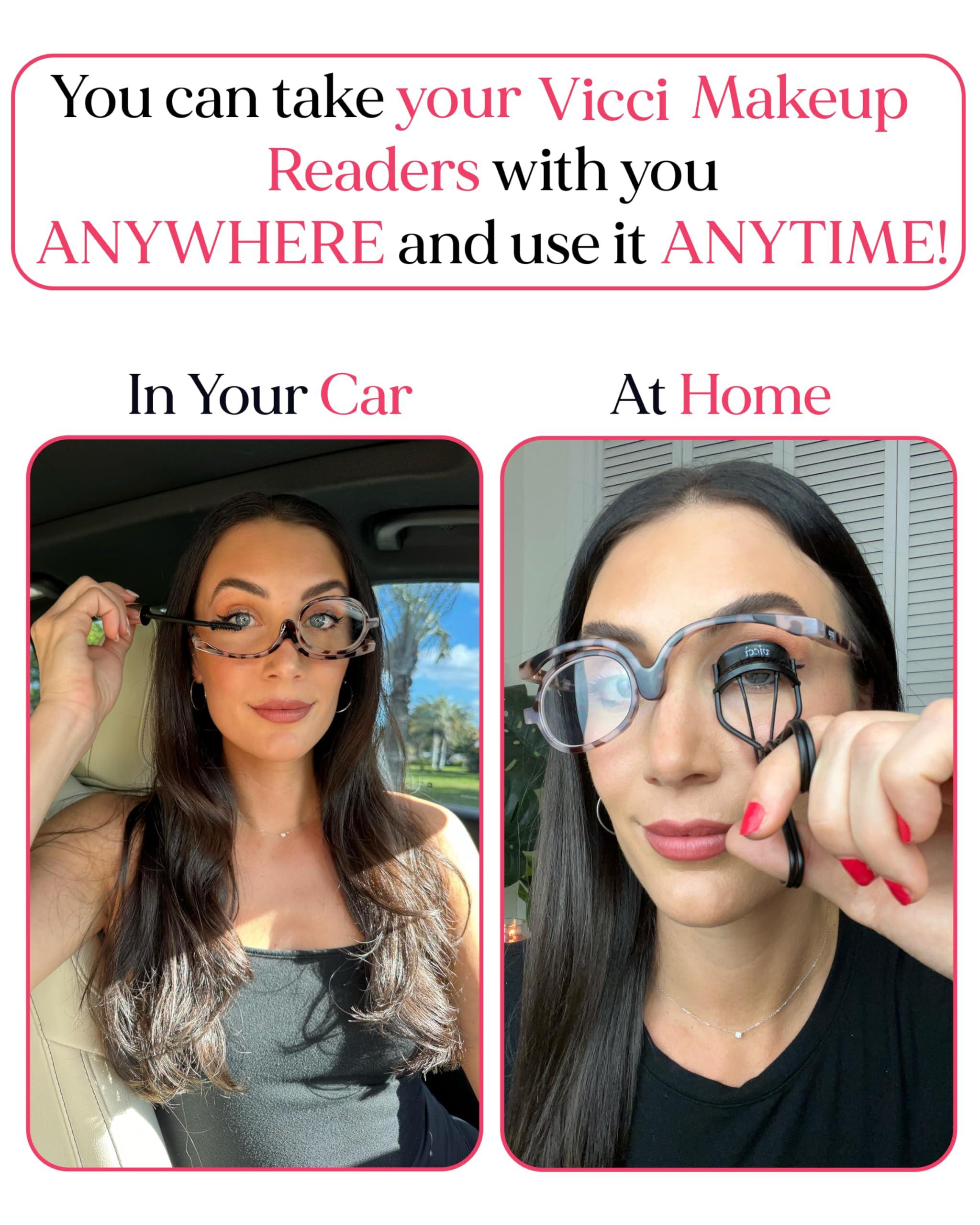 VICCI VICCI Makeup Reading Glasses | Cosmetic Readers Flip Up Lens Magnifying Eyeglasses for Women | Dual-Purpose Functionality, Lightweight Makeup Glasses Offer Distortion-Free Vision +1 | Tortoise