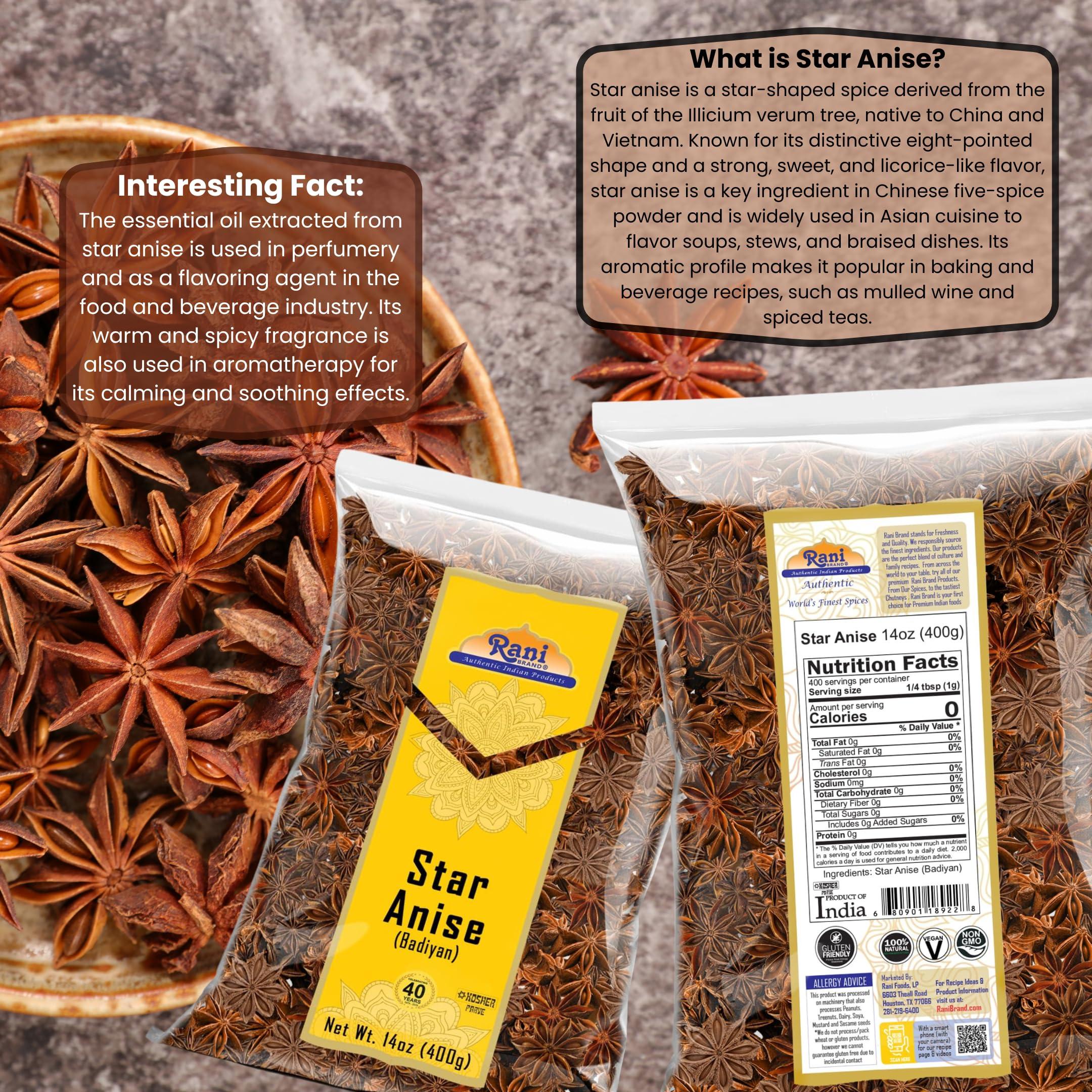Rani Brand Authentic Indian Products Rani Star Anise Seeds, Whole Pods (Badian Khatai) Spice 14oz (400g) ~ All Natural | Gluten Friendly | NON-GMO | Kosher | Vegan | Indian Origin