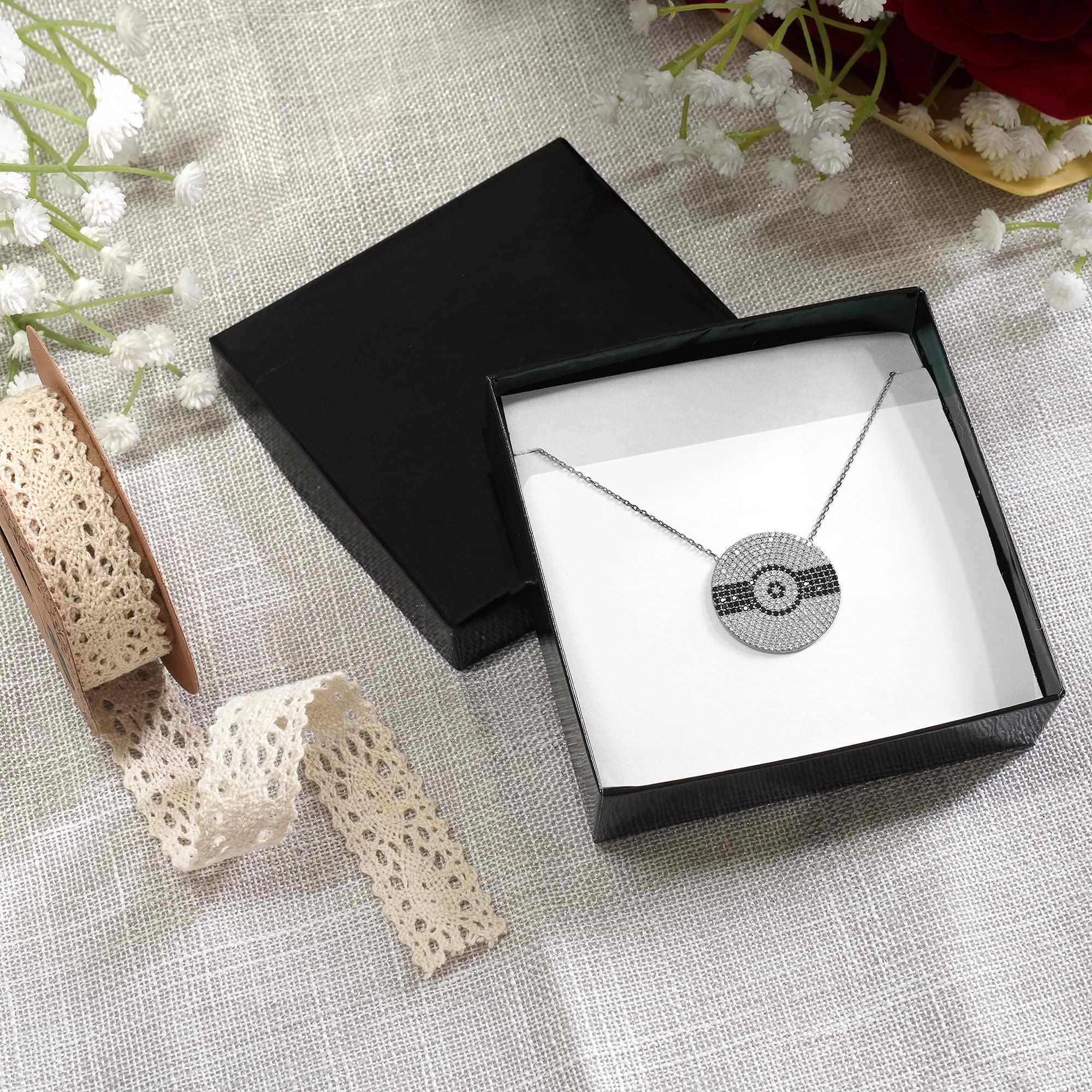 Noble Pack Cardboard Jewelry Boxes 10 Pack - 3.5\"x3.5\"x1\" Bulk Cotton Filled Small Gift Boxes with Lids for Jewelry Packaging (Black Gloss)