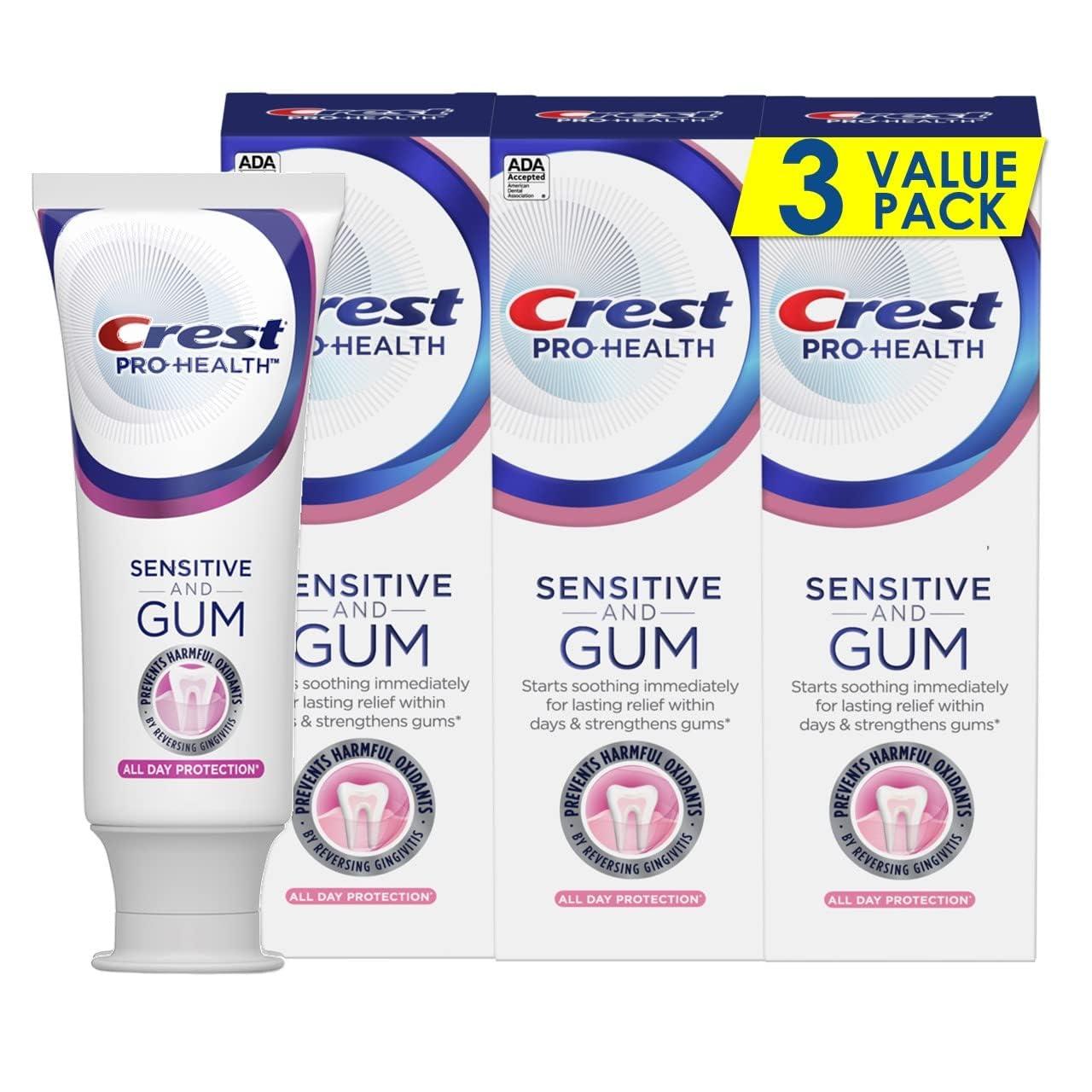 Crest Crest Pro-Health Gum and Sensitivity, Sensitive Toothpaste, All Day Protection, 3.7 oz, Pack of 3
