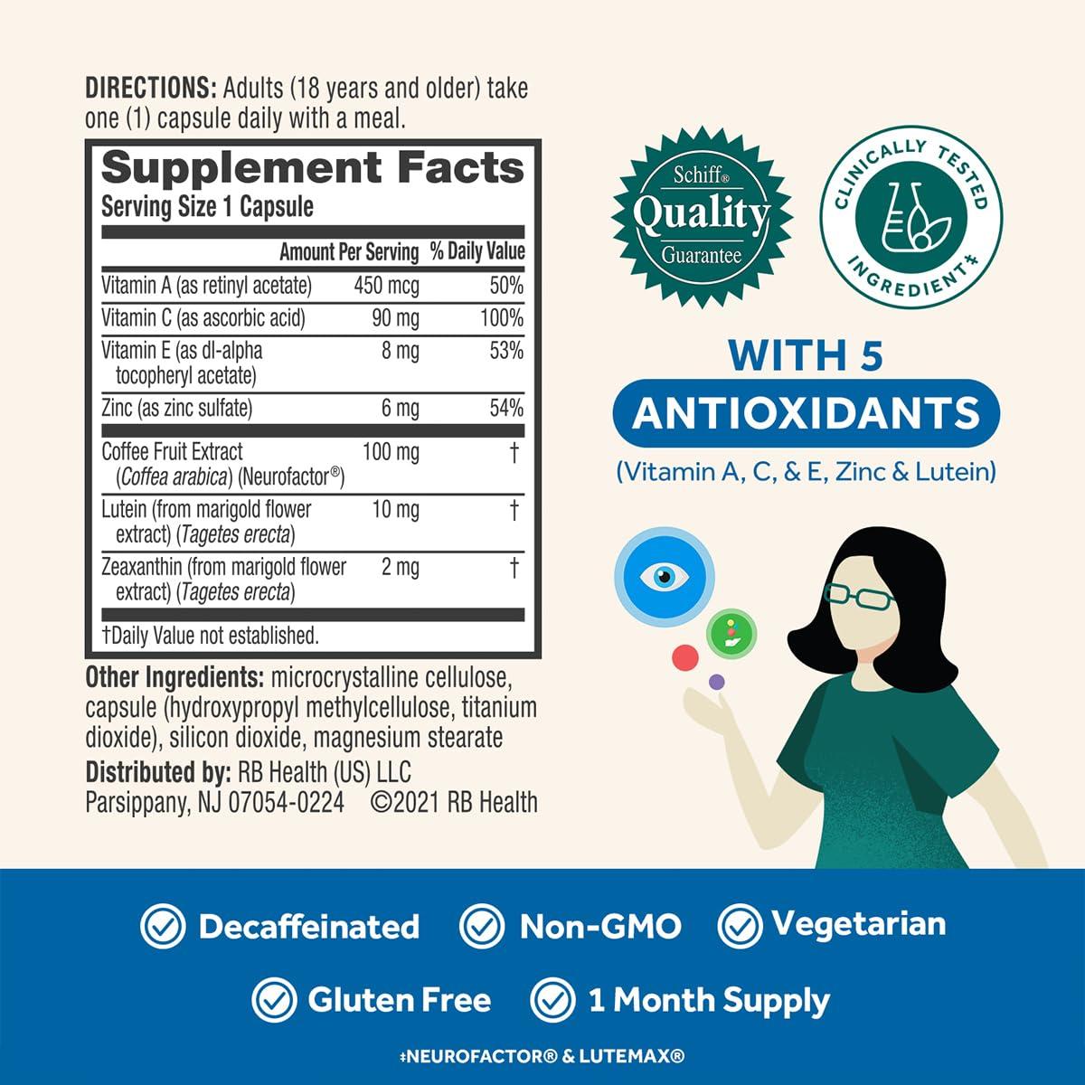 NEURIVA NEURIVA Brain + Eye Supplement for Memory, Focus & Concentration with Clinically Tested Lutein and Zeaxanthin, Vitamins A C & E + Zinc for Eye Health & Filter Blue Light 30 Count Capsules (2 Pack)