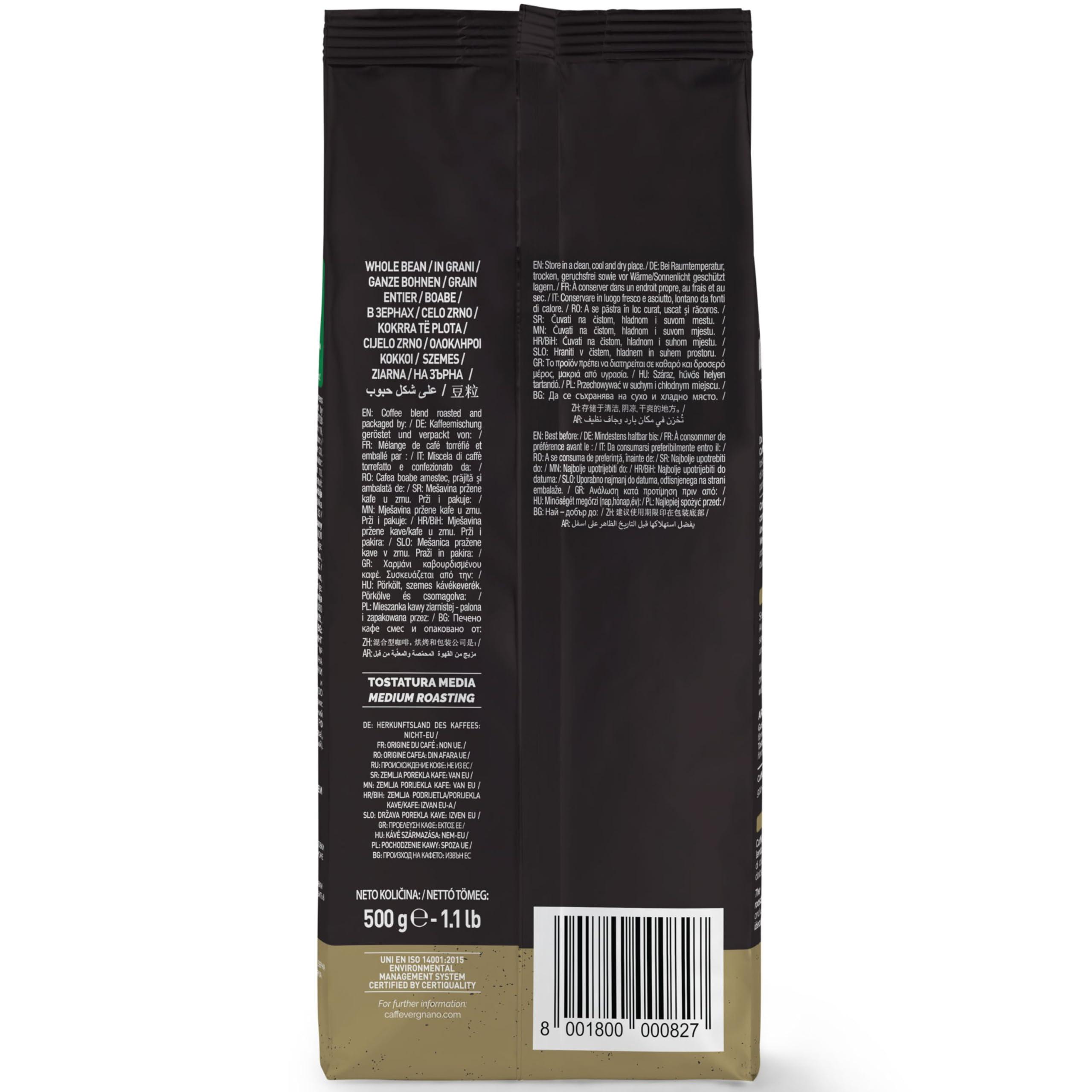 Caffe' Vergnano 1882 Caffe Vergnano 1882 Antica Bottega Whole Bean Arabica Medium Roast Espresso, 1.1 lbs Bag - Italian Coffee Beans with notes of Chocolate, Nuts & Caramel, Intensity 5/10-500g Bag