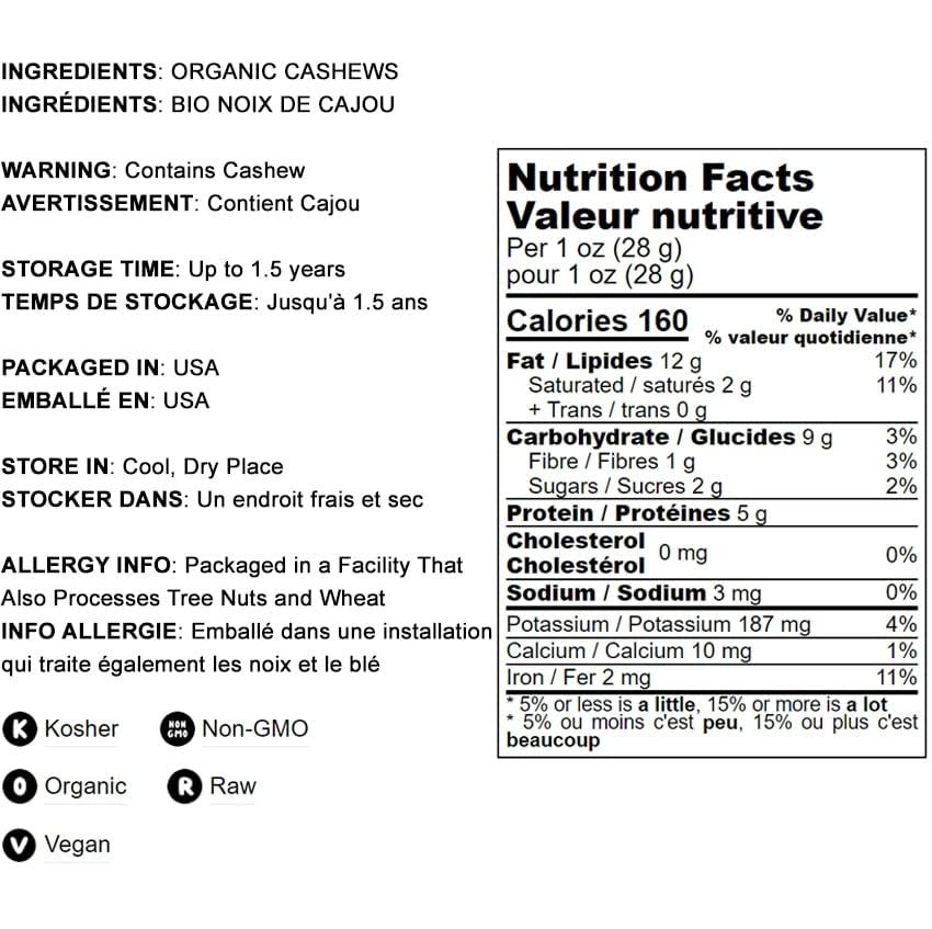 Food to Live Food to Live - Organic Cashews, 1 Pound Whole, Unsalted, Non-GMO, Kosher, Raw, Vegan, Bulk