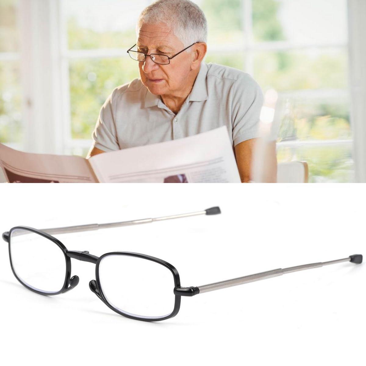VANANA VANANA Foldable Blue Light Blocking Reading Glasses, Telescopic Glasses Legs Reader with Portable Zipper Bag Keychain (Black (2 Pairs), 2.5, multiplier_x)