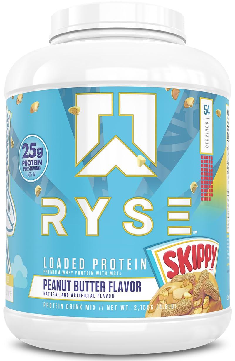 RYSE Up Supplements Ryse Loaded Protein Powder | 25g Whey Protein Isolate & Concentrate | with Prebiotic Fiber & MCTs | Low Carbs & Low Sugar (Skippy Peanut Butter, 54 Servings (Pack of 1))
