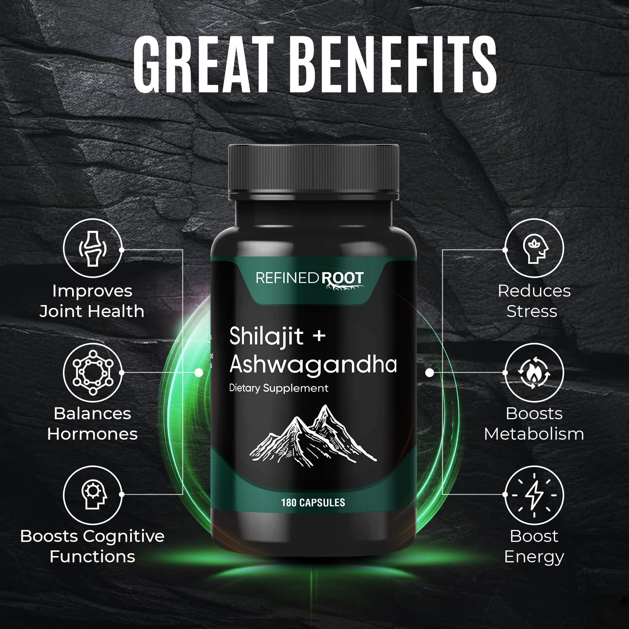 Blast Supplements Shilajit Capsules 1000mg & Ashwagandha Supplements 500mg (180 Capsules) Pure Himalayan Shilajit - Stronger Than Authentic Shilajit Resin (20% Fulvic Acid Supplement) - Ashwagandha Capsules
