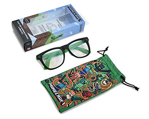 Minecraft Minecraft Blue Light Blocking Glasses with Pouch Computer Glasses and Video Gaming Eyewear Protection (Green/Black)