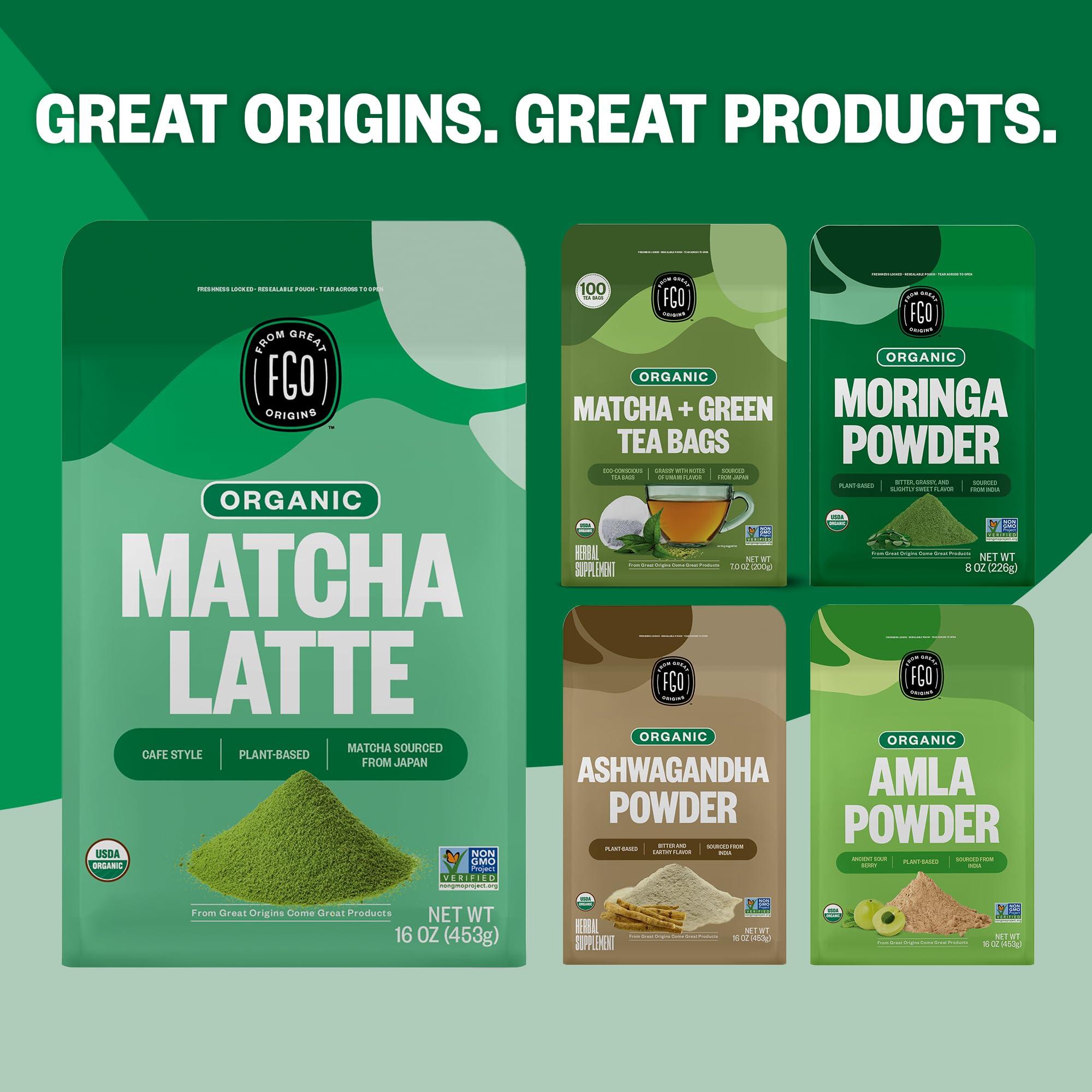 FGO FGO Organic Matcha Latte Powder, 16 Ounce Bulk Resealable Bag, Japanese Matcha with Organic Cane Sugar, Lightly Sweetened, Packaging May Vary (Pack of 1)