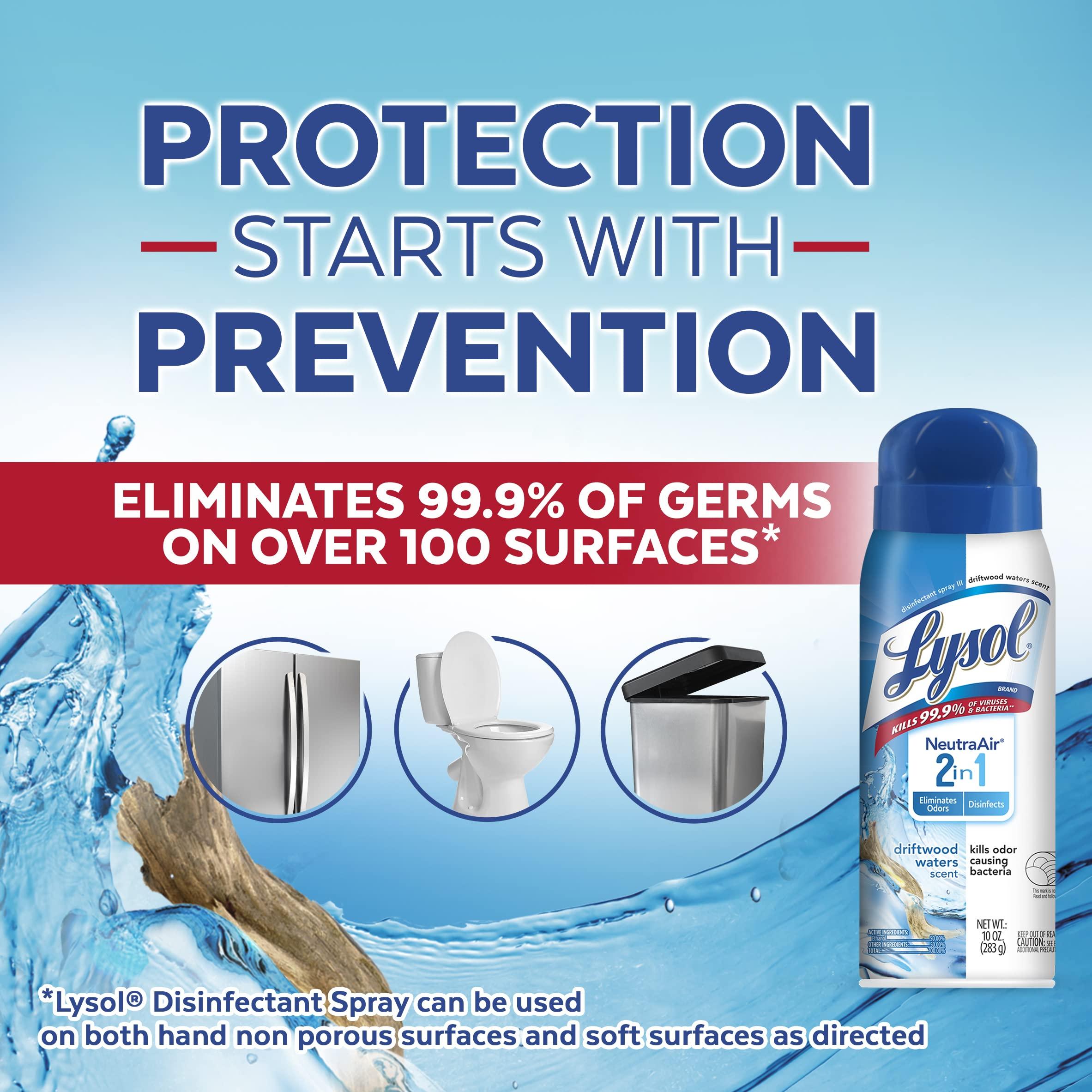 Lysol Lysol Neutra Air 2 in 1, Disinfectant Spray, Eliminates Odor, Driftwood Waters, 6 Pack (6x10 oz), Air Freshener