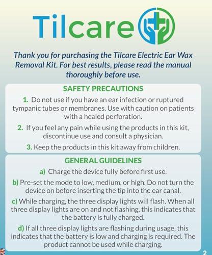 Tilcare Electric Ear Wax Removal Kit by Tilcare - Rechargeable Ear Cleaning Machine for Ear Irrigation - Complete Ear Flush Kit for Adults & Kids - Ear Lavage System with Otoscope, Microfibre Towel & 30 Tips