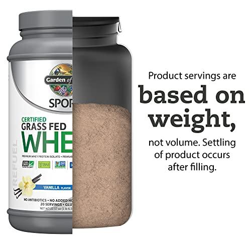 Garden of Life Garden of Life Sport Whey Protein Powder Vanilla, Premium Grass Fed Whey Protein Isolate Plus Probiotics for Immune System Health, 24g Protein, Non GMO, Gluten Free, Cold Processed - 20 Servings