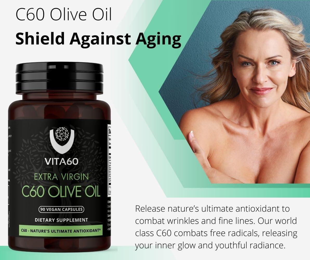 VITA60 VITA60 C60 Oil Capsules | Age-Defying Vitality and Antioxidant Support | 99.99% Pure Solvent Free C60 | Organic Oil | Vegan Friendly | Superior Customer Service (Olive Oil)