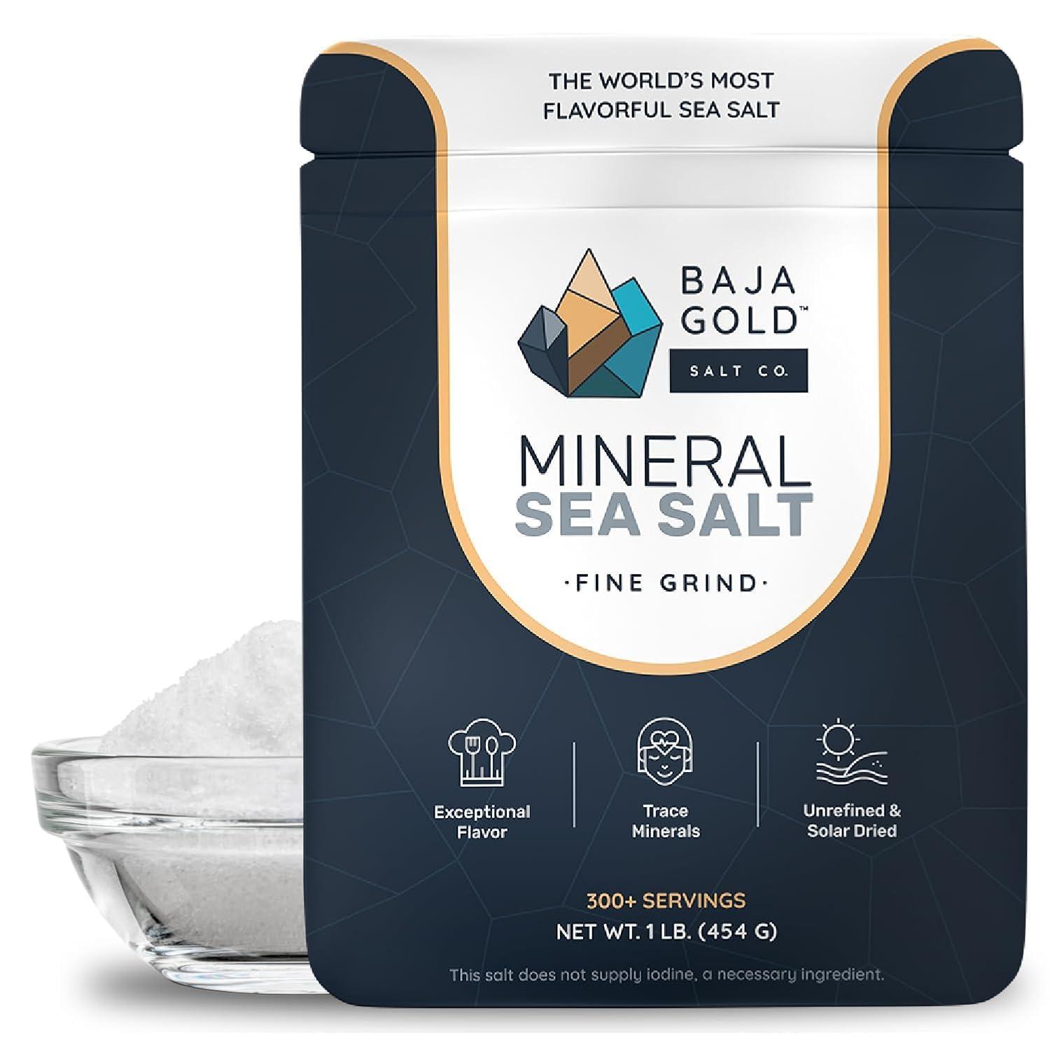 Baja Gold Baja Gold Mineral Sea Salt - Pure & Organic Authentic Salt for Cooking & Baking | Fine Grind Sea Salt - Low Sodium | Natural Baja Salt - Ideal for All Culinary Uses | 1 lb. Resealable Bag, 300+ Servings