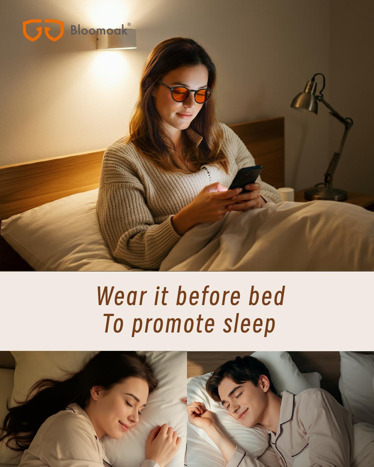 Bloomoak Bloomoak 99% Blue Light Blocking Glasses,Retro Round Glasses,Relieve Eye Fatigue,Improve Sleep,For Screens/Games